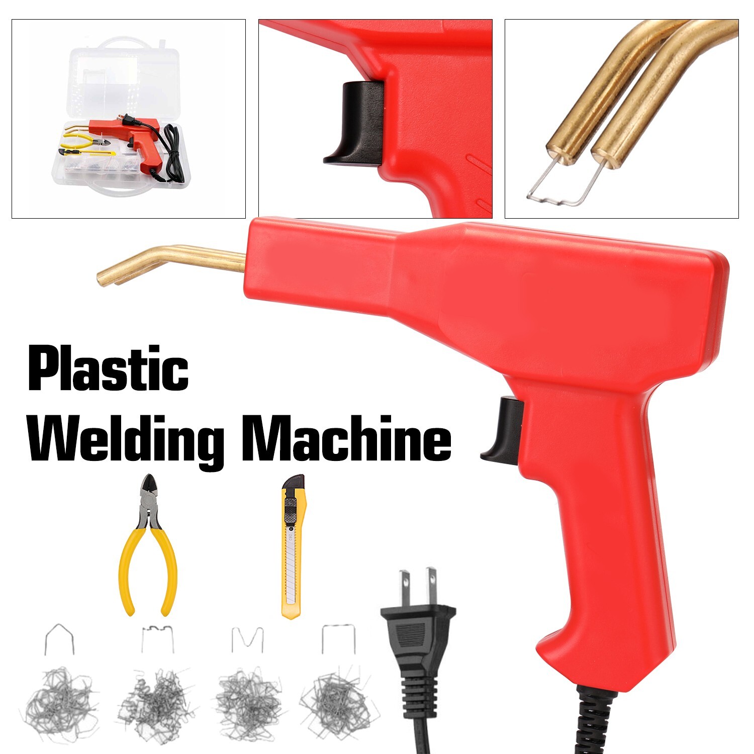 Hot Stapler Gun Plastic Repair Car Bumper Fender Welder Machine Kit +200 Staples