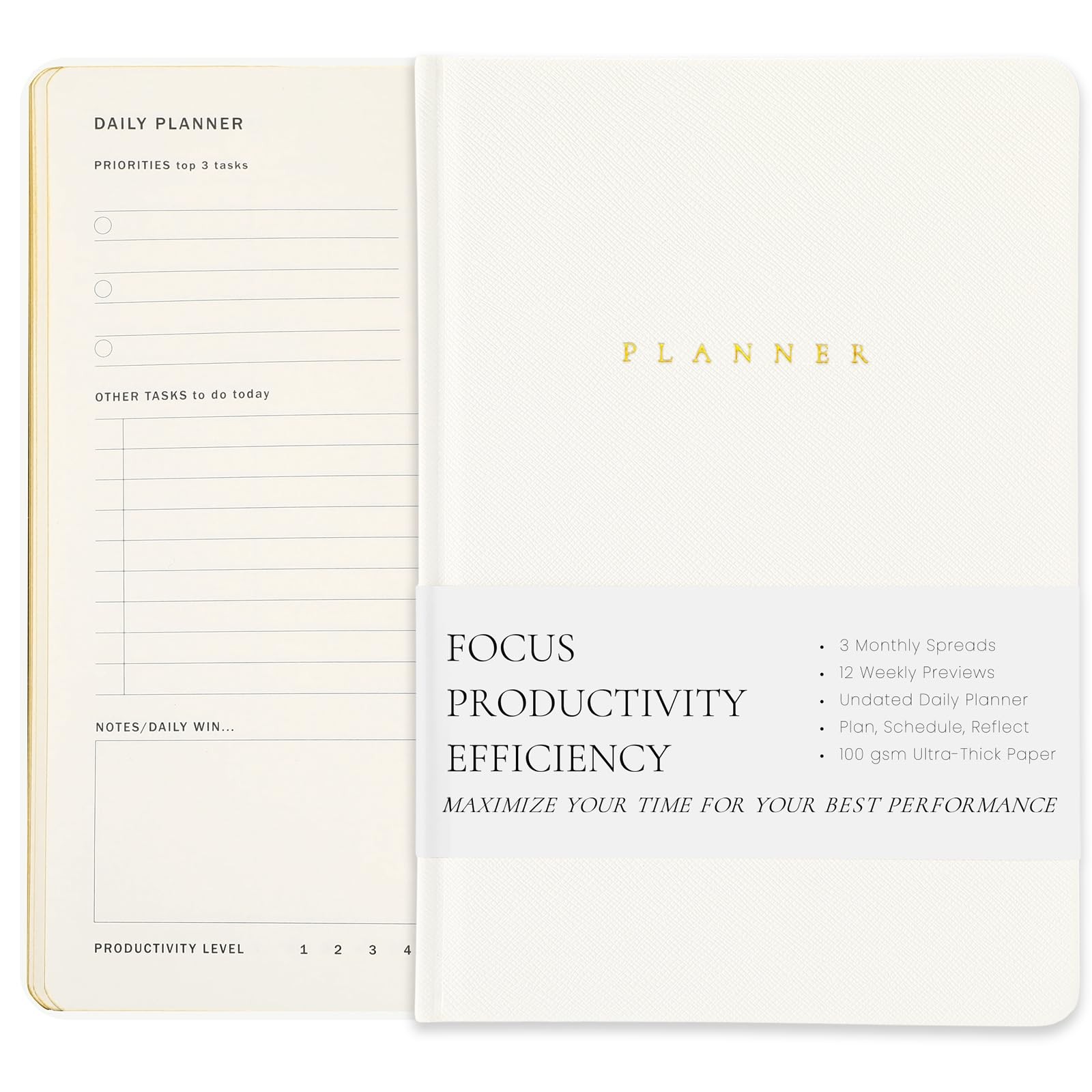 Productivity 3-month Planner Undated Daily Weekly Monthly Planner with Hardco…