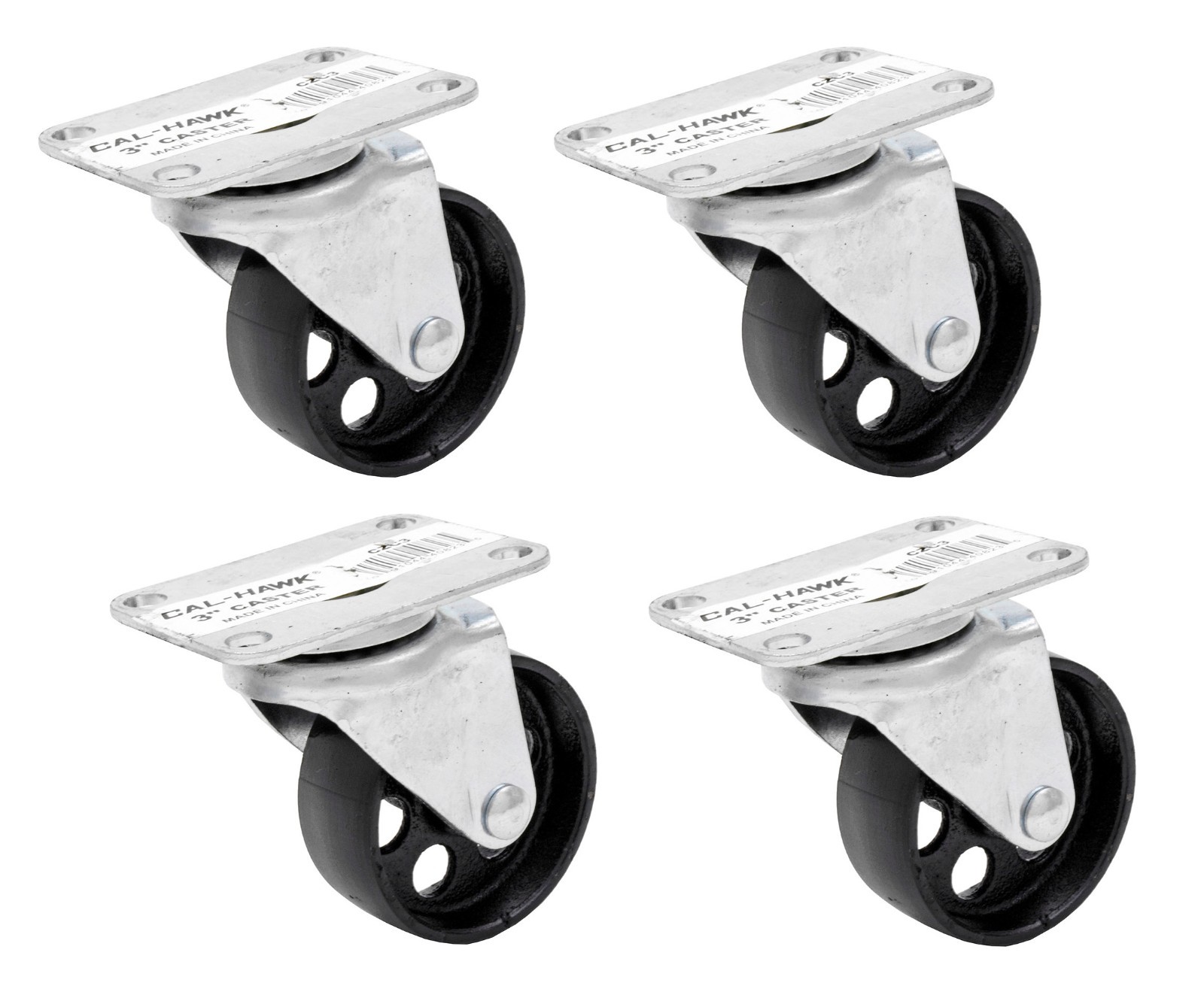 4PC 3″ 350LBS CAPACITY ALL STEEL WIDE WHEEL SWIVEL TOP PLATE CASTERS