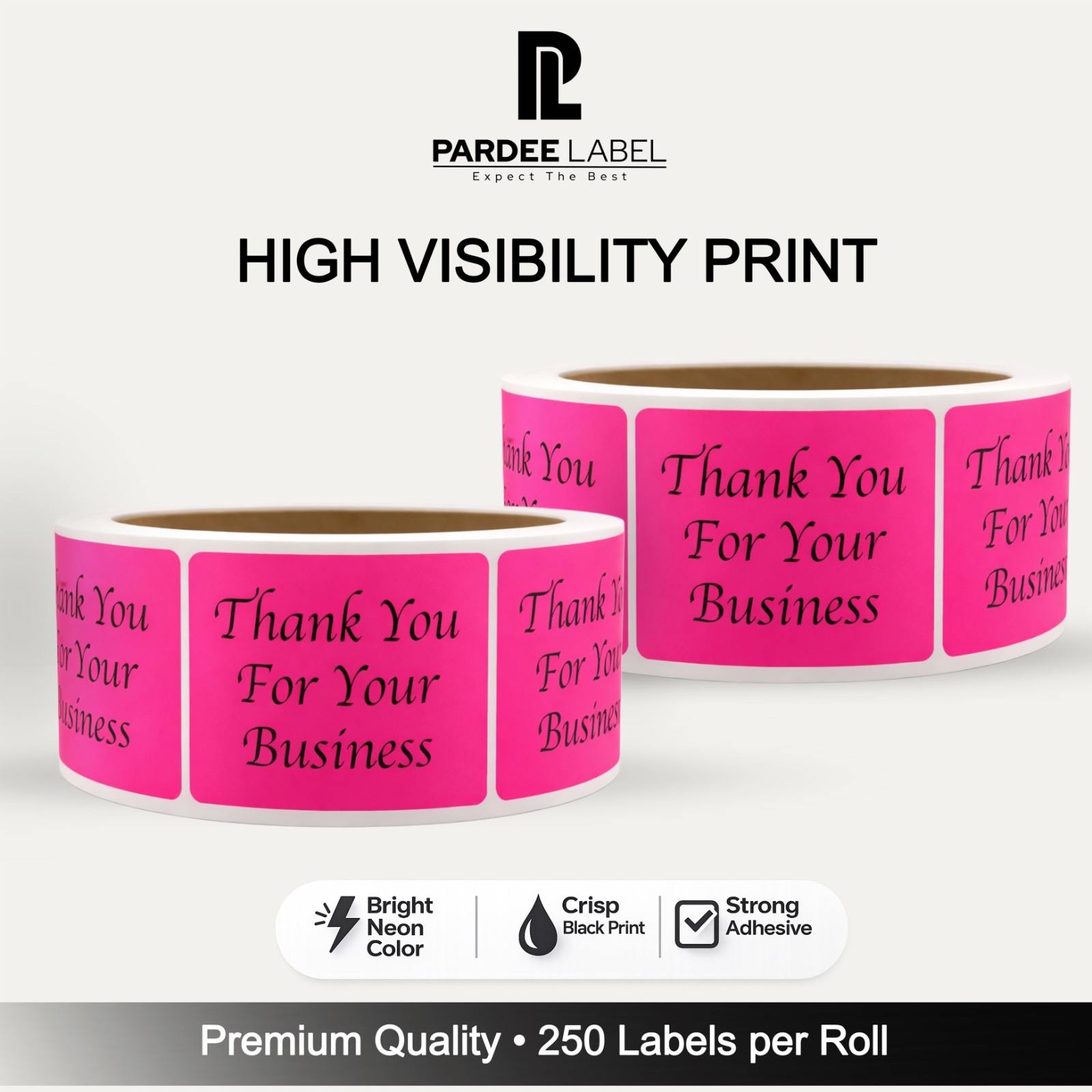 Thank You For Your Business Stickers Neon Pink 2×3” – 250 Labels Roll
