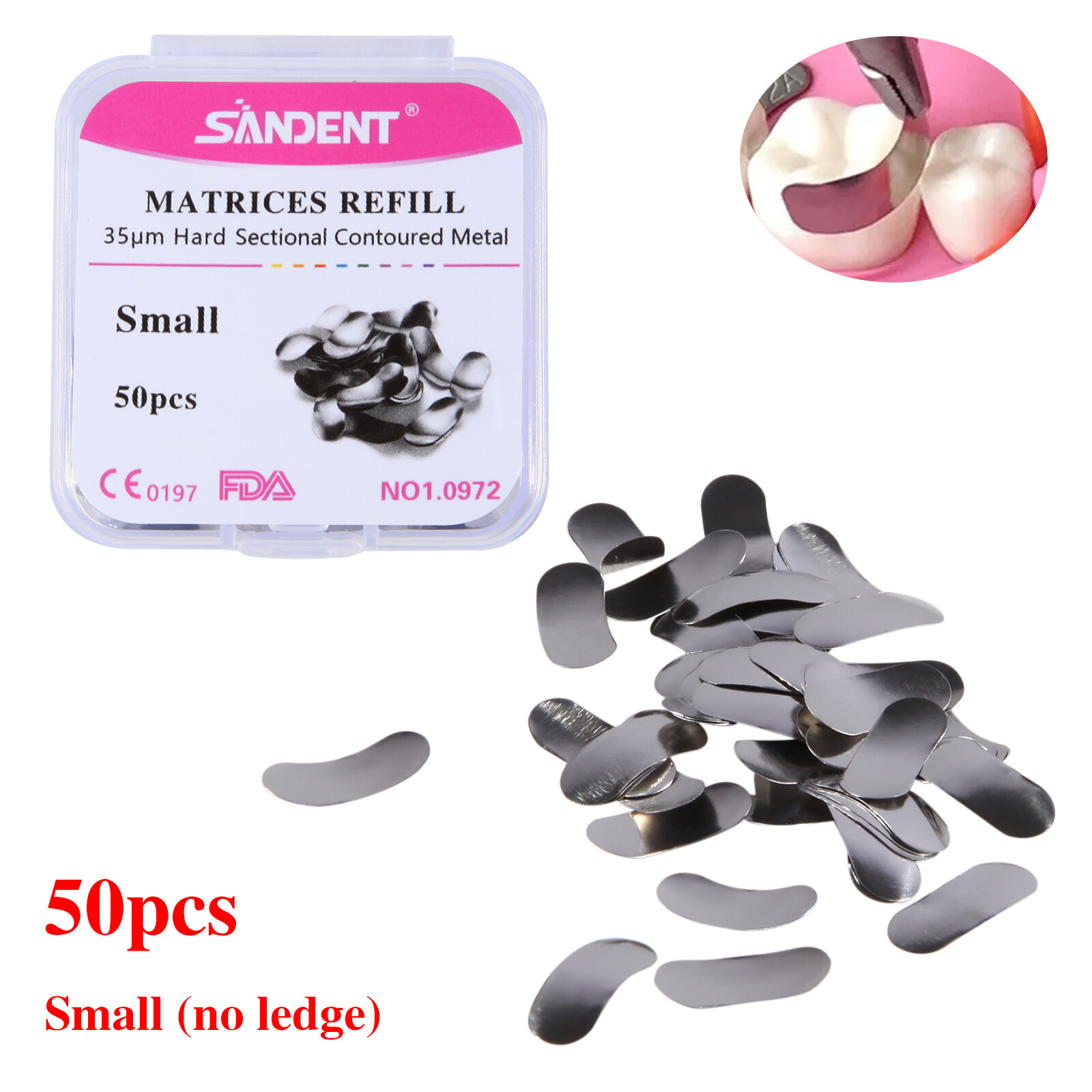 50Pcs Dental Sectional Contoured Metal Matrices Refill Matrix Band Ledge 35μm MD