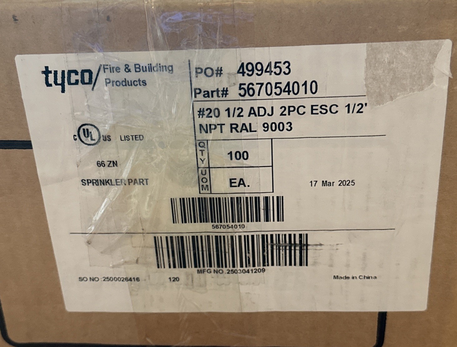 BOX OF 100! Tyco Style 20 Recessed Escutcheon White 1/2 in. Sprinkler 567054010