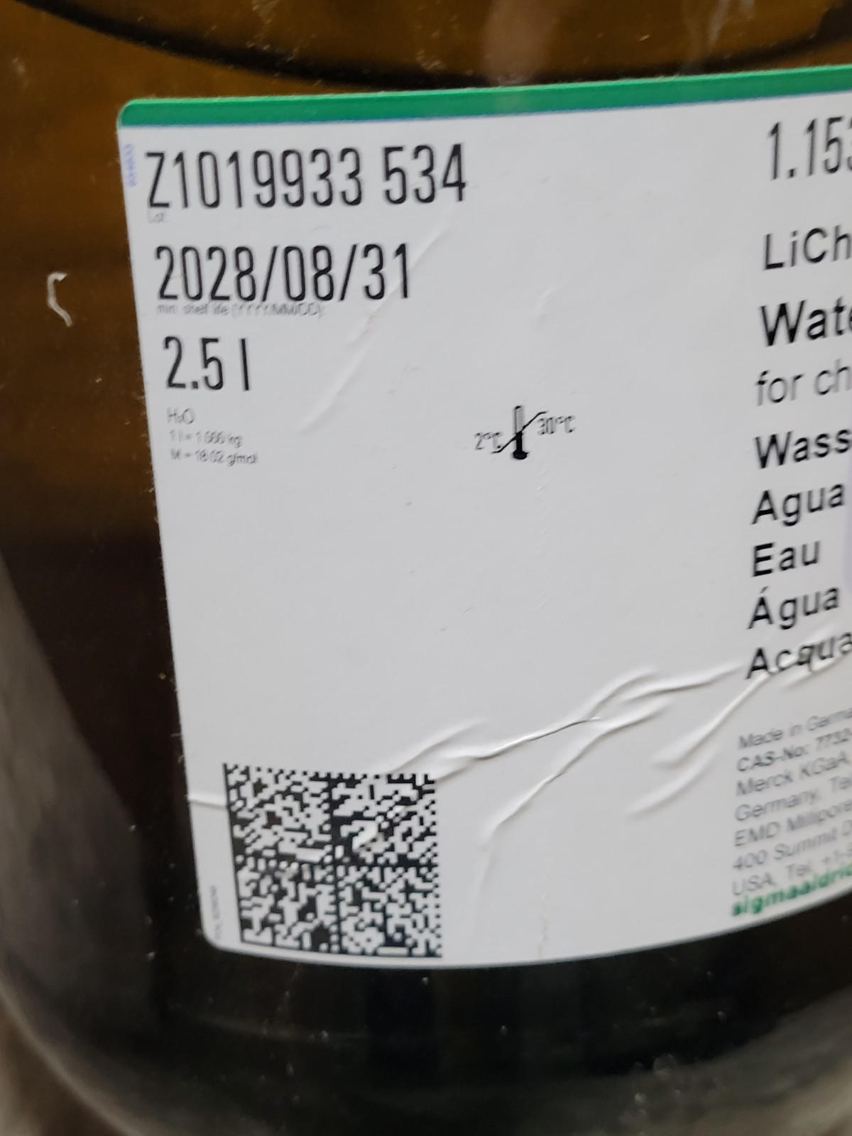 Brand New 2.5 Liter Supelco LiChrosolv Waterfor Chromatography 7732-18-5