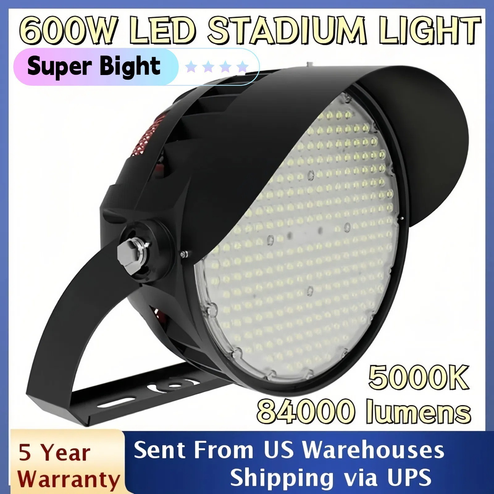 84000Lm Stadium Flood Lights 600W Outdoor Daylight LED Super Bright 5000K 277V