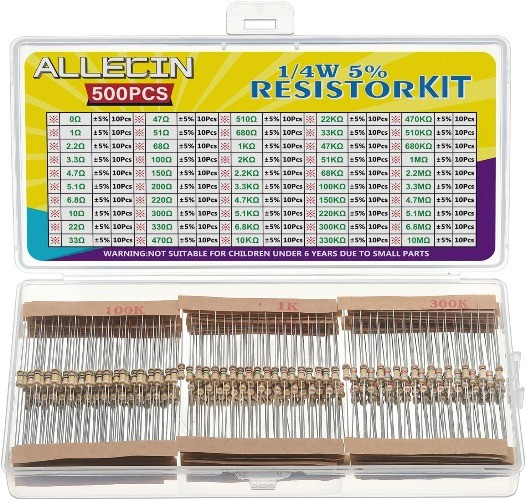50 Values 1/4W 0 Ohm to 10M Ohm 5 Carbon Film Resistor Assortment Kit Common