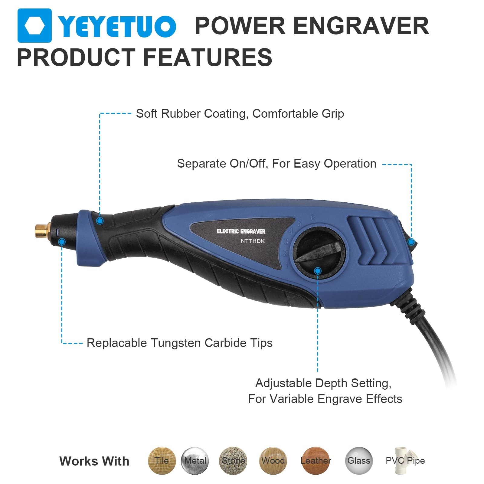 25W Engraving Pen, 6 Speed Power Engraving Tool, Handheld Engraver Pen with Tung