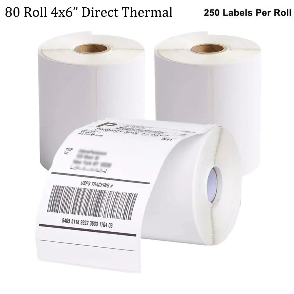80 Rolls 4×6 Direct Thermal Labels 250 Per Roll For Zebra Eltron LP2844 ZP450 US