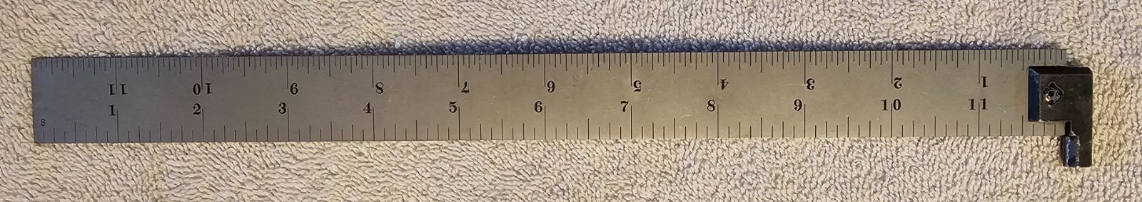 USED VINTAGE STARRETT 12” STEEL HOOK RULE SATIN CHROME W/4R GRADUATION CH604R-12