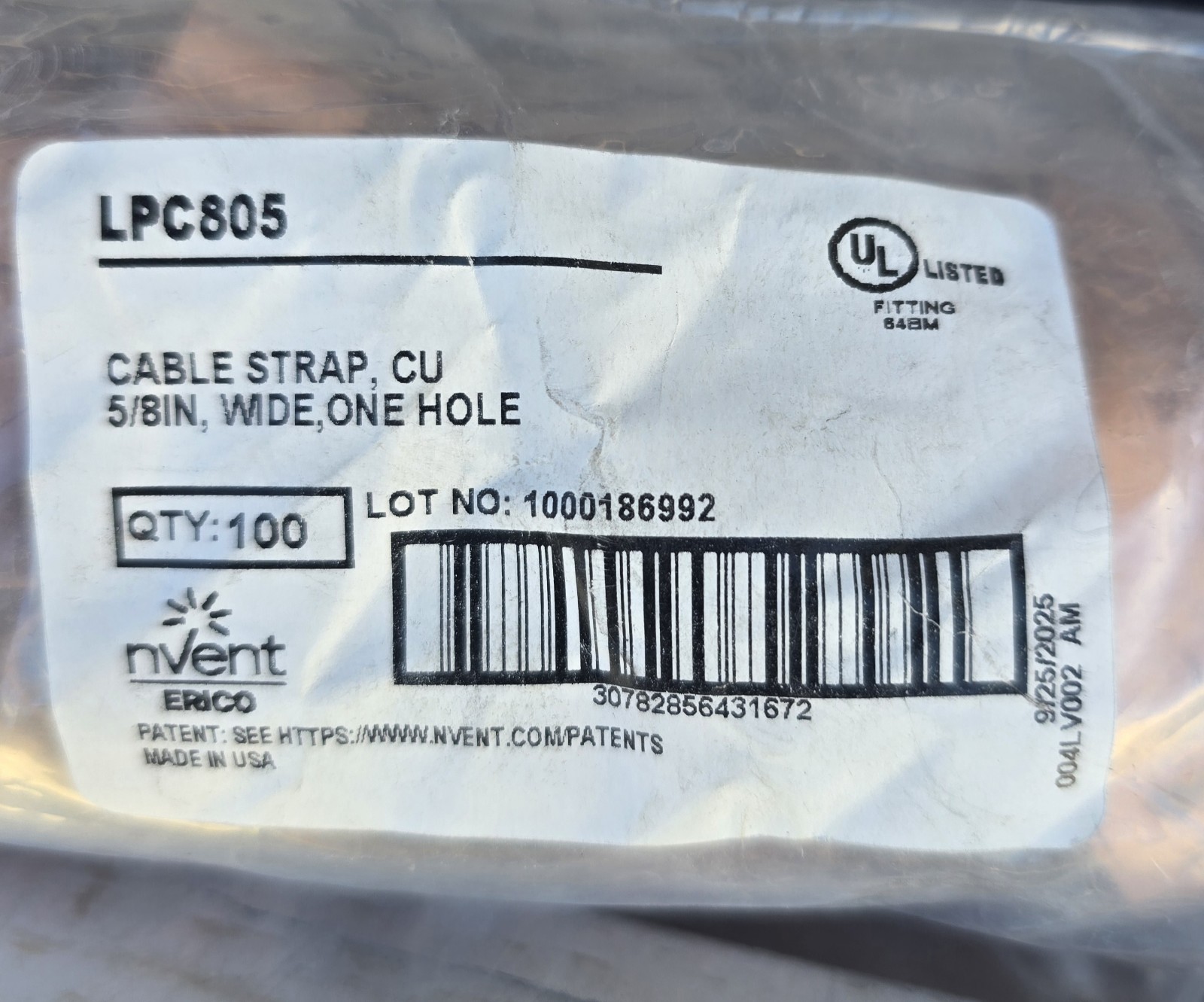 Erico LPC805 Bag With 100 5/8″ Copper Cable Strap.