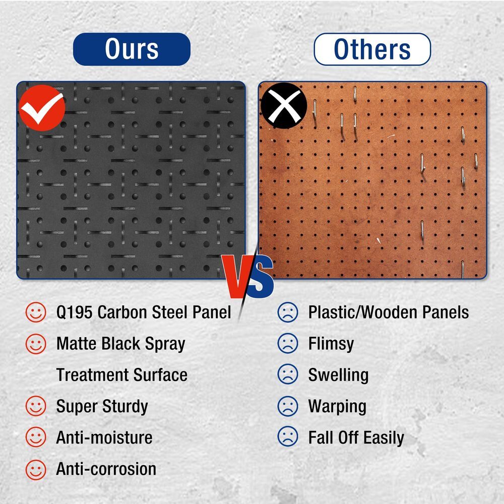 60″Adjustable Garage Workbench Rubber Wood Top 2PC 16×32 Metal Pegboard