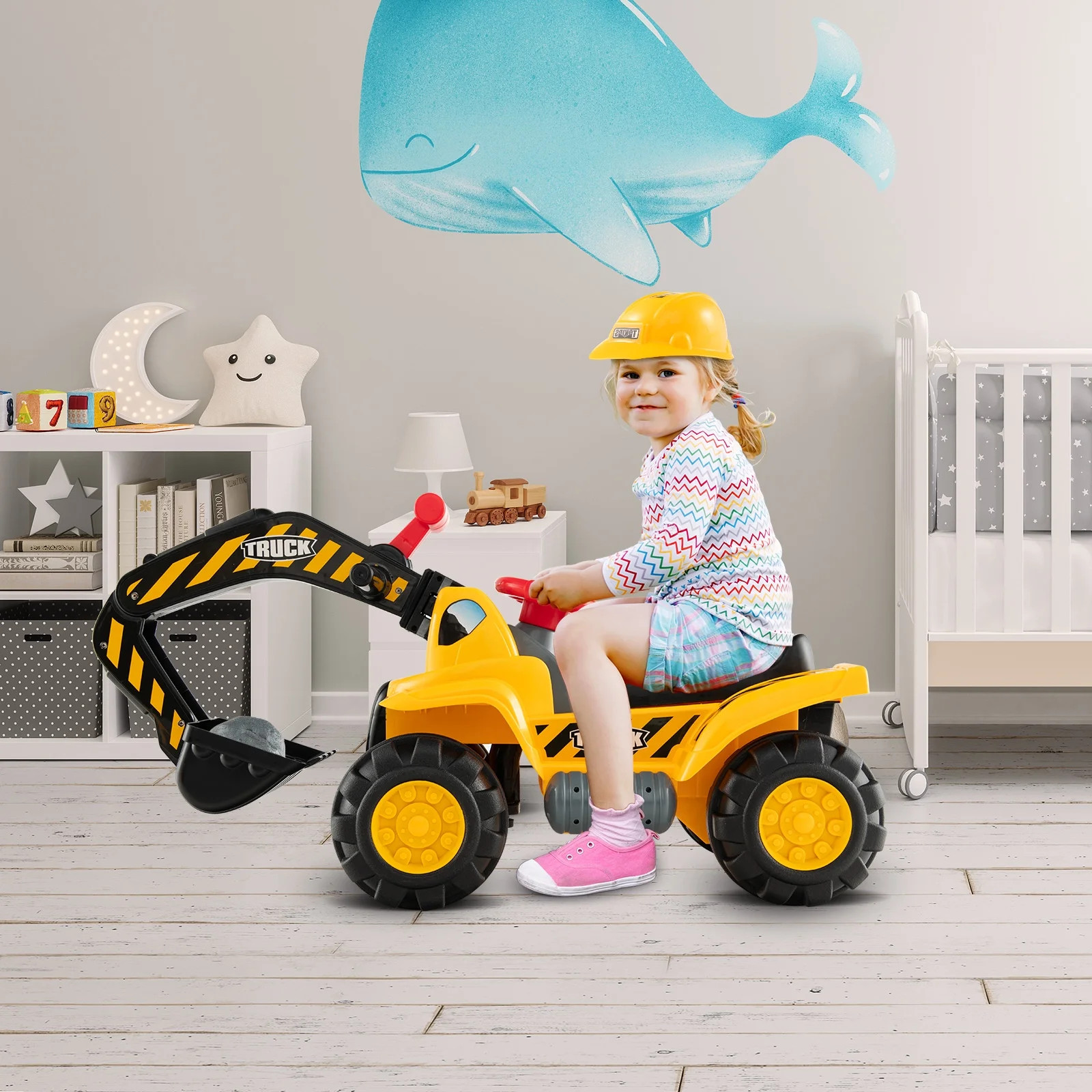 Costway Toddler Ride On Excavator Digger Truck Scooter Seat Storage w/Sound&Hel