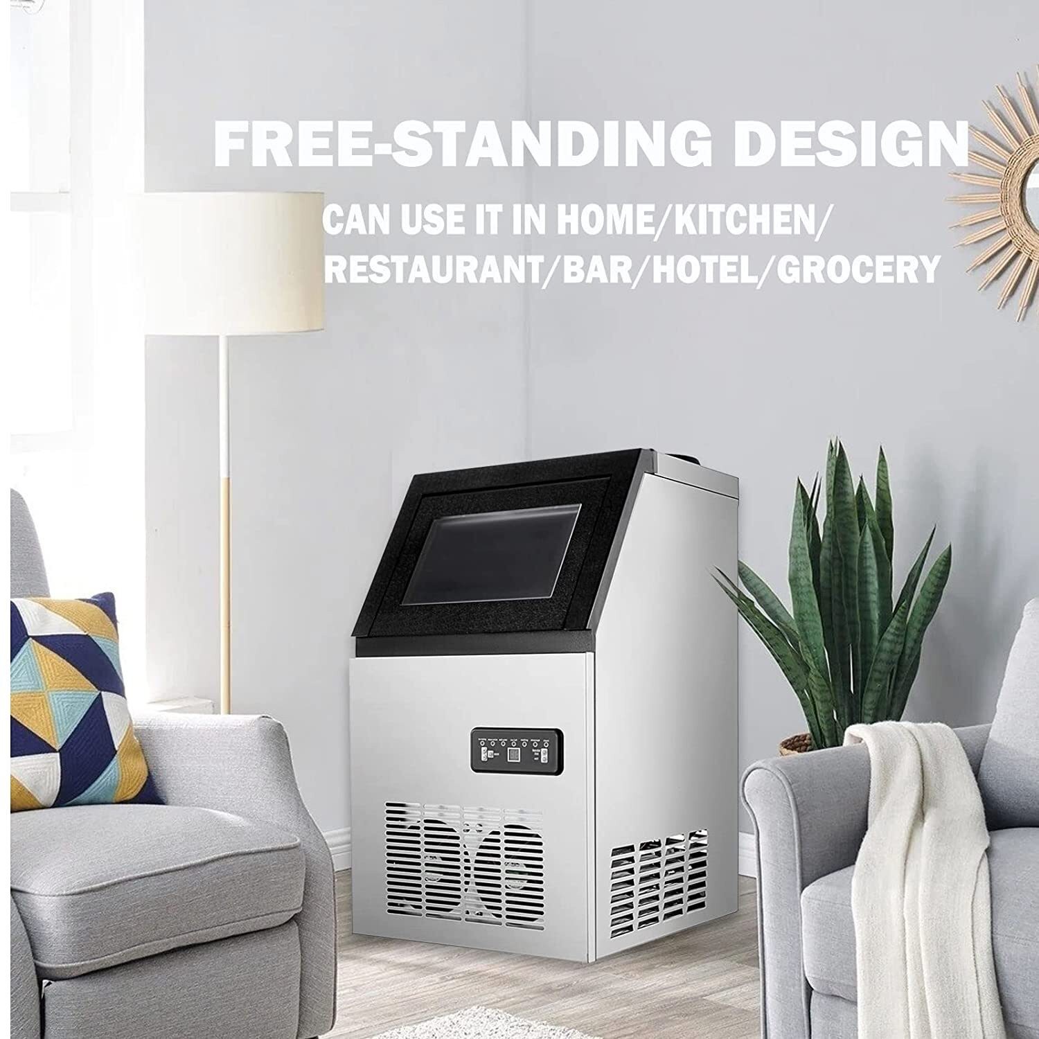 90lb Built-in Commercial Ice Maker Stainless Steel Ice Cube Machine Freestanding