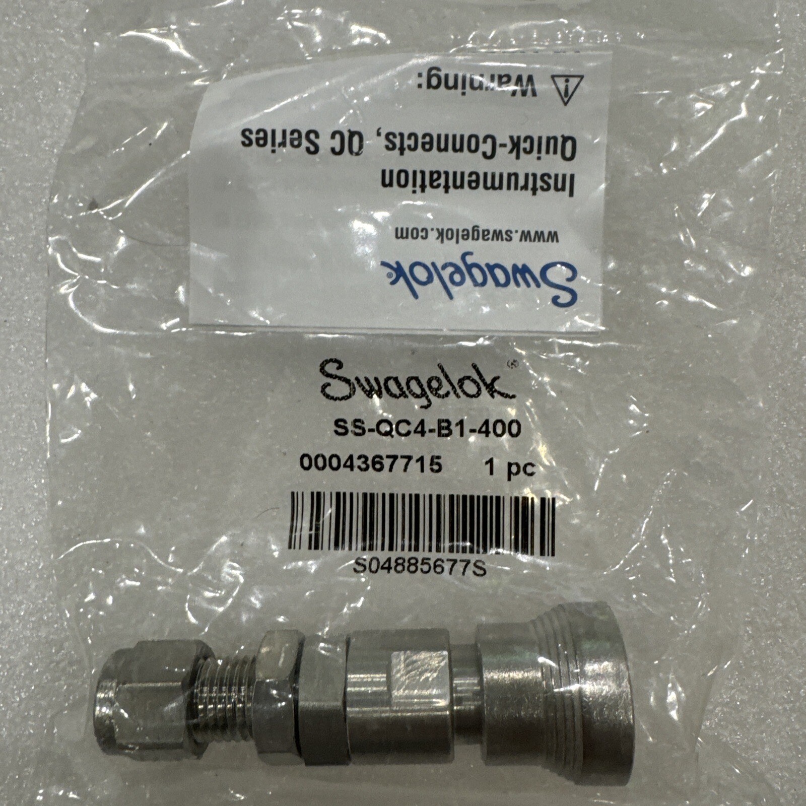 New Swagelok SS-QC4-B1-400 Quick Connect Body, 0.2 Cv, 1/4”, bag of 10 pcs.