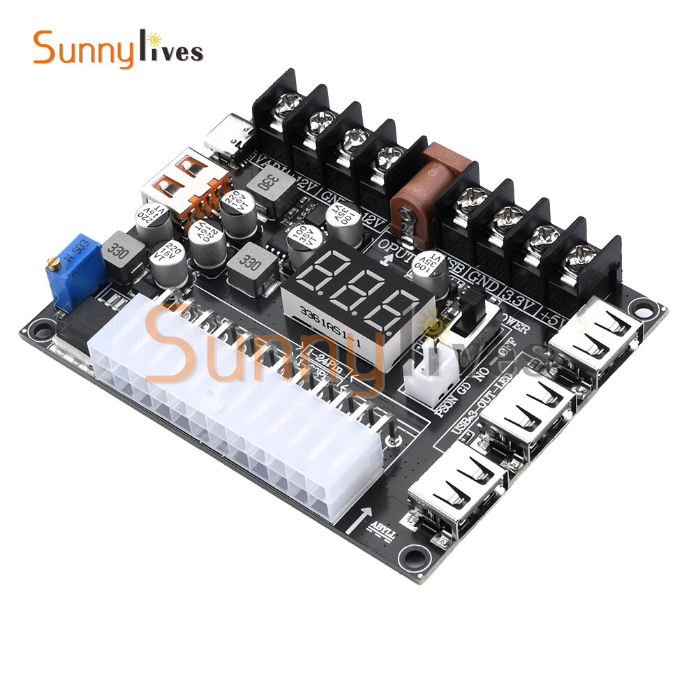 20Pin 24Pin ATX Power Supply Breakout Board Adjustable Voltage Module + Case DIY