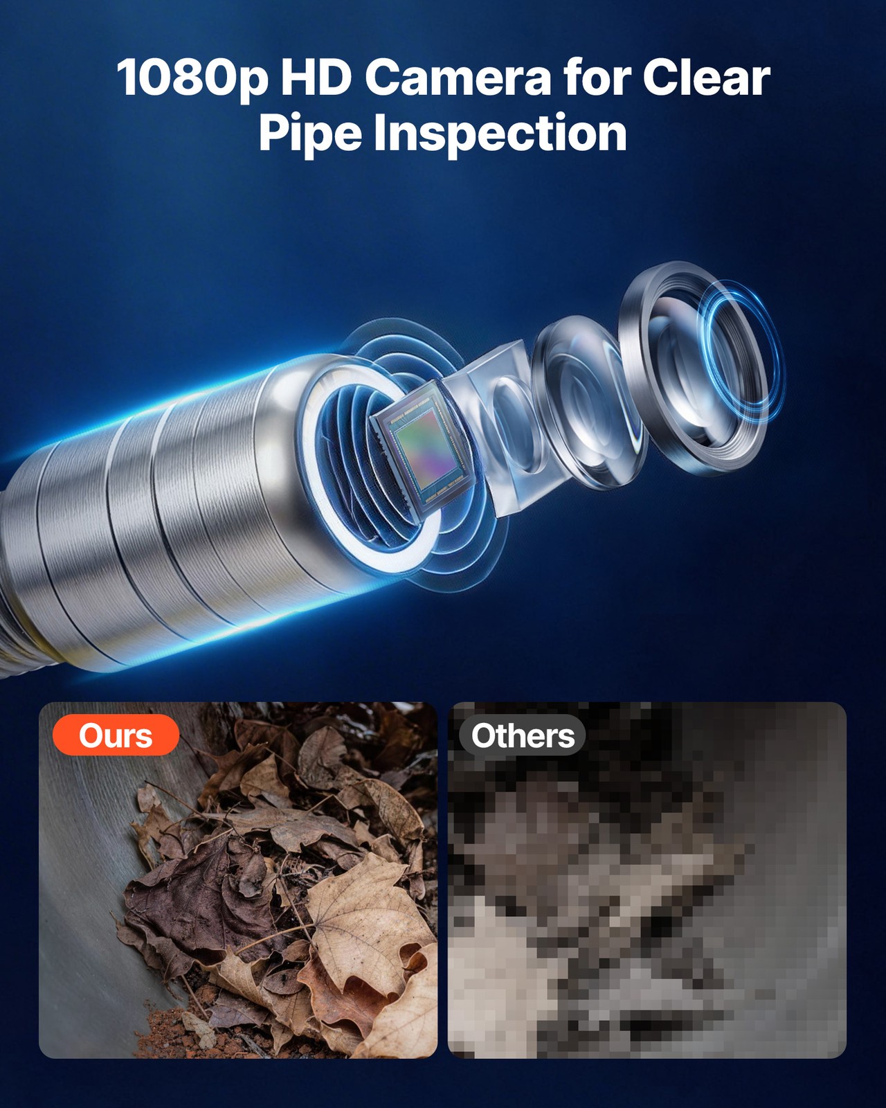 VEVOR Sewer Camera with WiFi 65.6ft/20m IP68 Drain Pipeline Camera 12 LED Lights