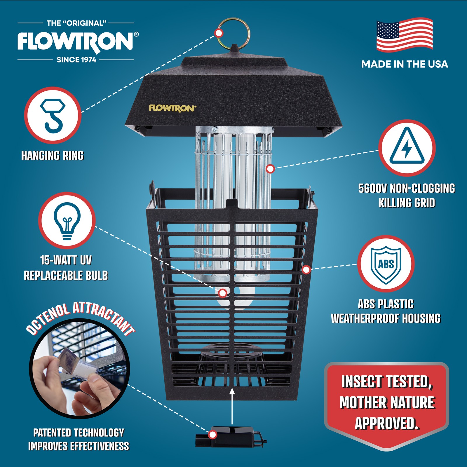 Flowtron Bug Zapper, 1/2 Acre of Coverage w/15W Bulb & 5600V Instant Killing