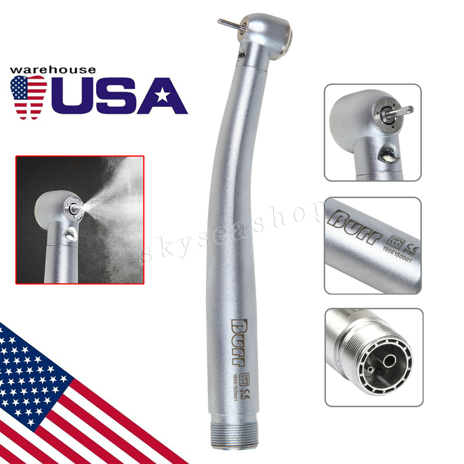 Dental Fiber Optic LED E-generator high speed handpiece Turbine 2 Holes Borden