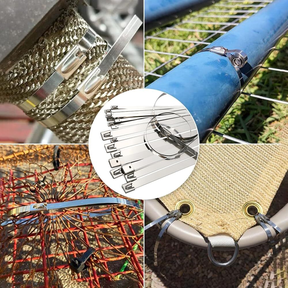 Chain Link Fence Ties 100pcs 11.8 Inch Heavy Duty Locking Metal Zip Ties For Exh