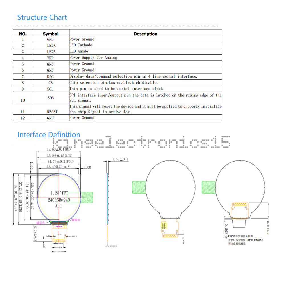 DC 3.3V 1.28 inch TFT IPS LCD Display Module Round RGB HD 240×240 SPI NEW