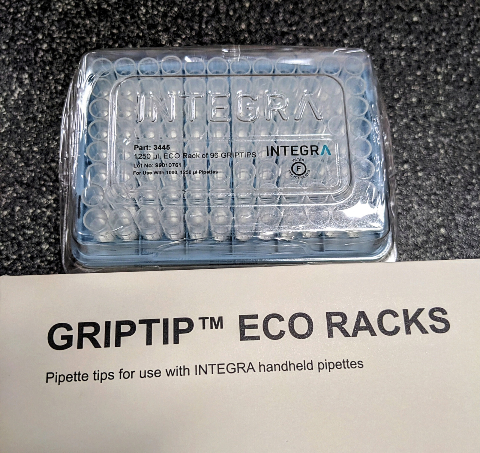 4 Cases Integra 1250ul GripTip 3445 Pre-Sterilized 10 ECO Racks of 96tips