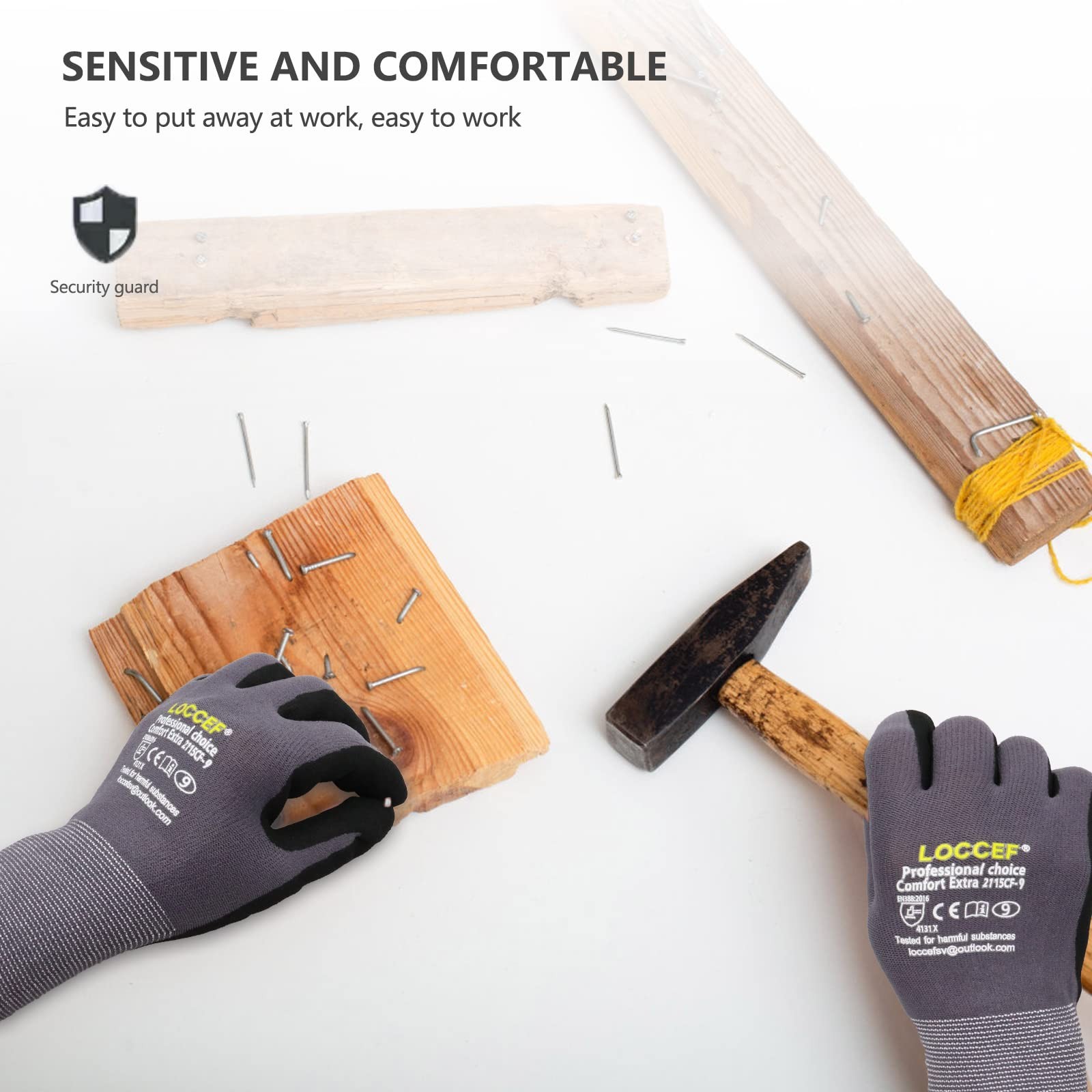 LOCCEF Work Gloves MicroFoam Nitrile Coated6 Pairs,Seamless Knit Nylon Gloves…