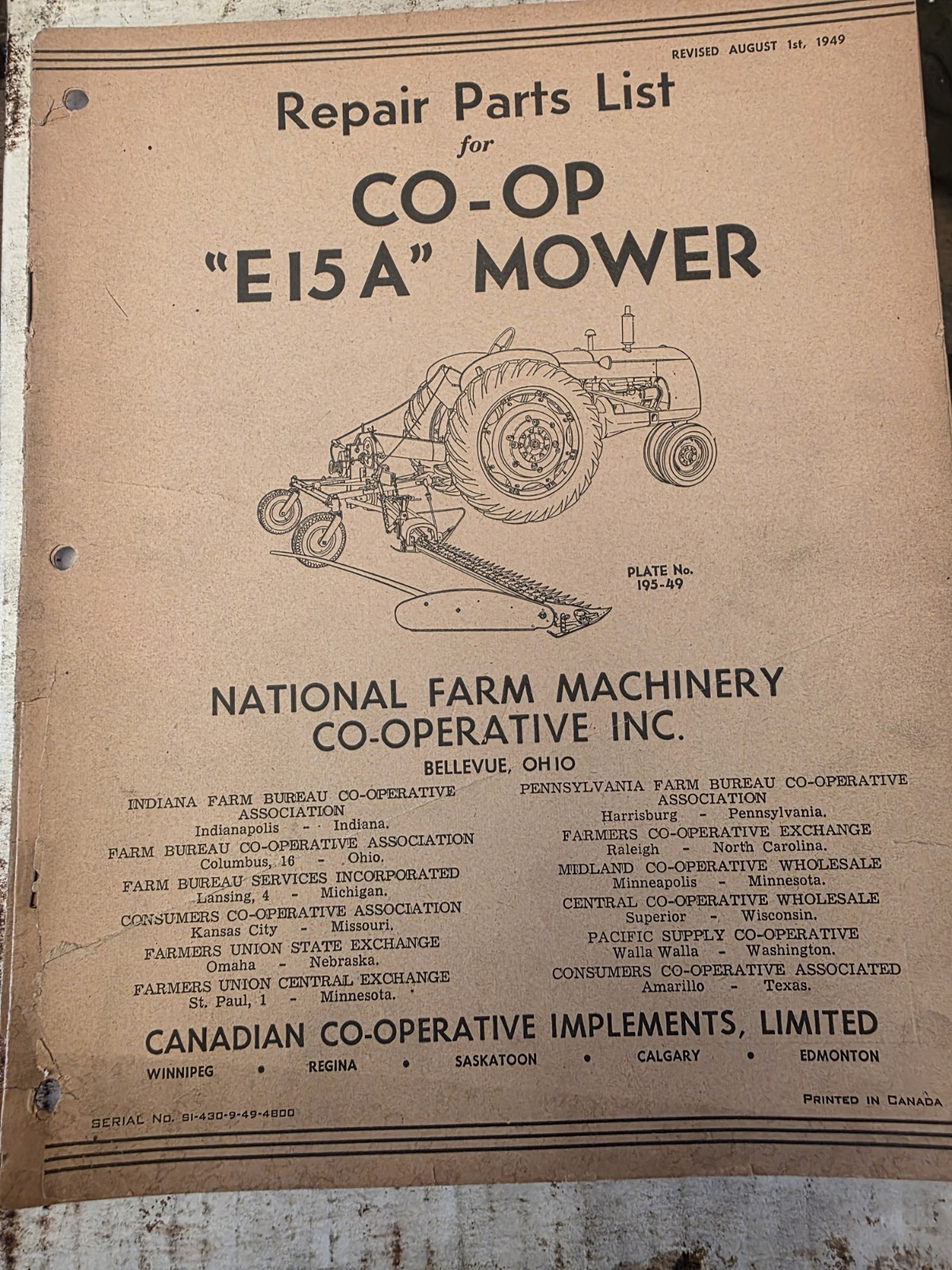 Co-Op E15A Mower Repair Parts List Manual National Farm Machinery
