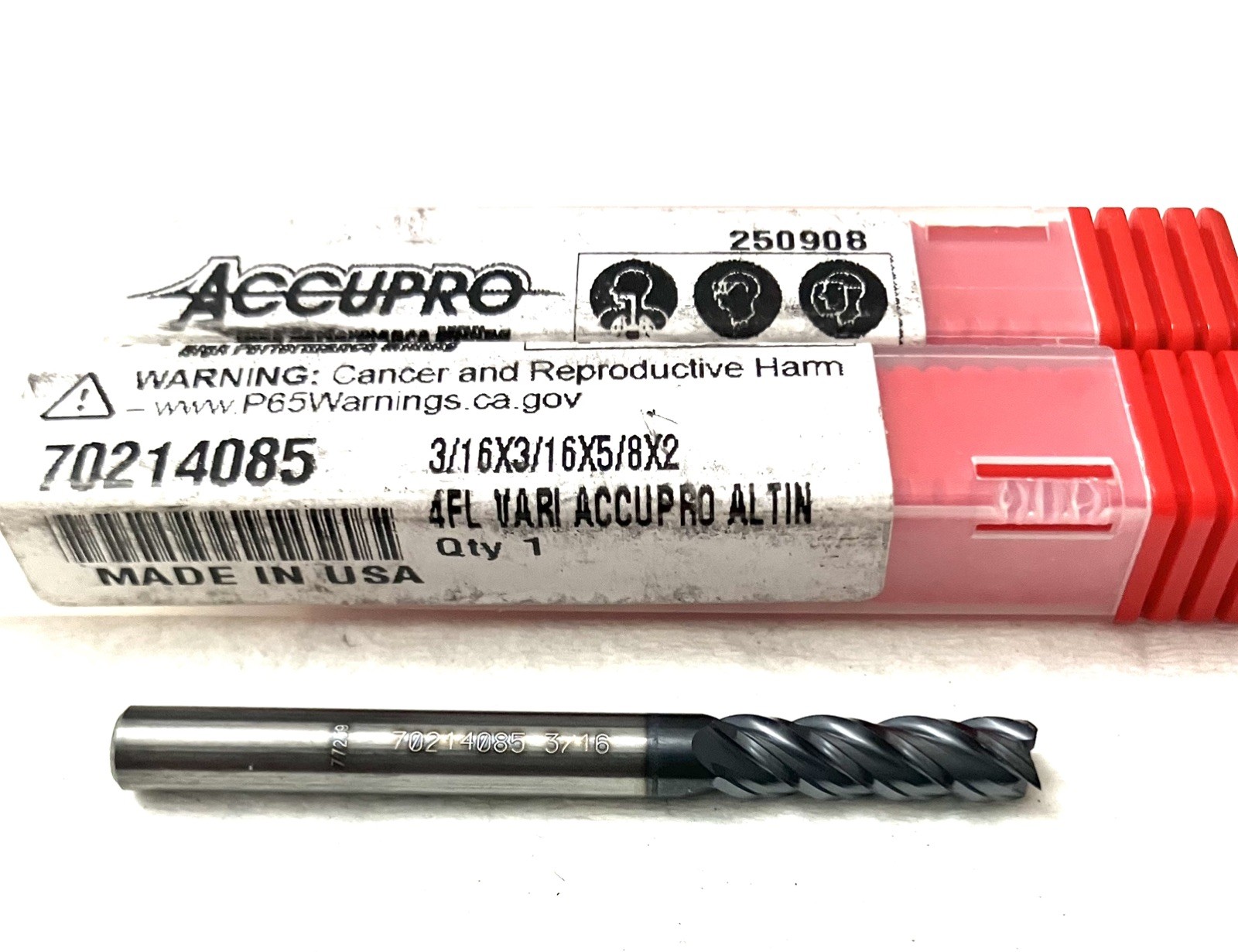 Accupro 3/16″ 4FL Square End Mill Solid Carbide AlTiN 70214085 NEW