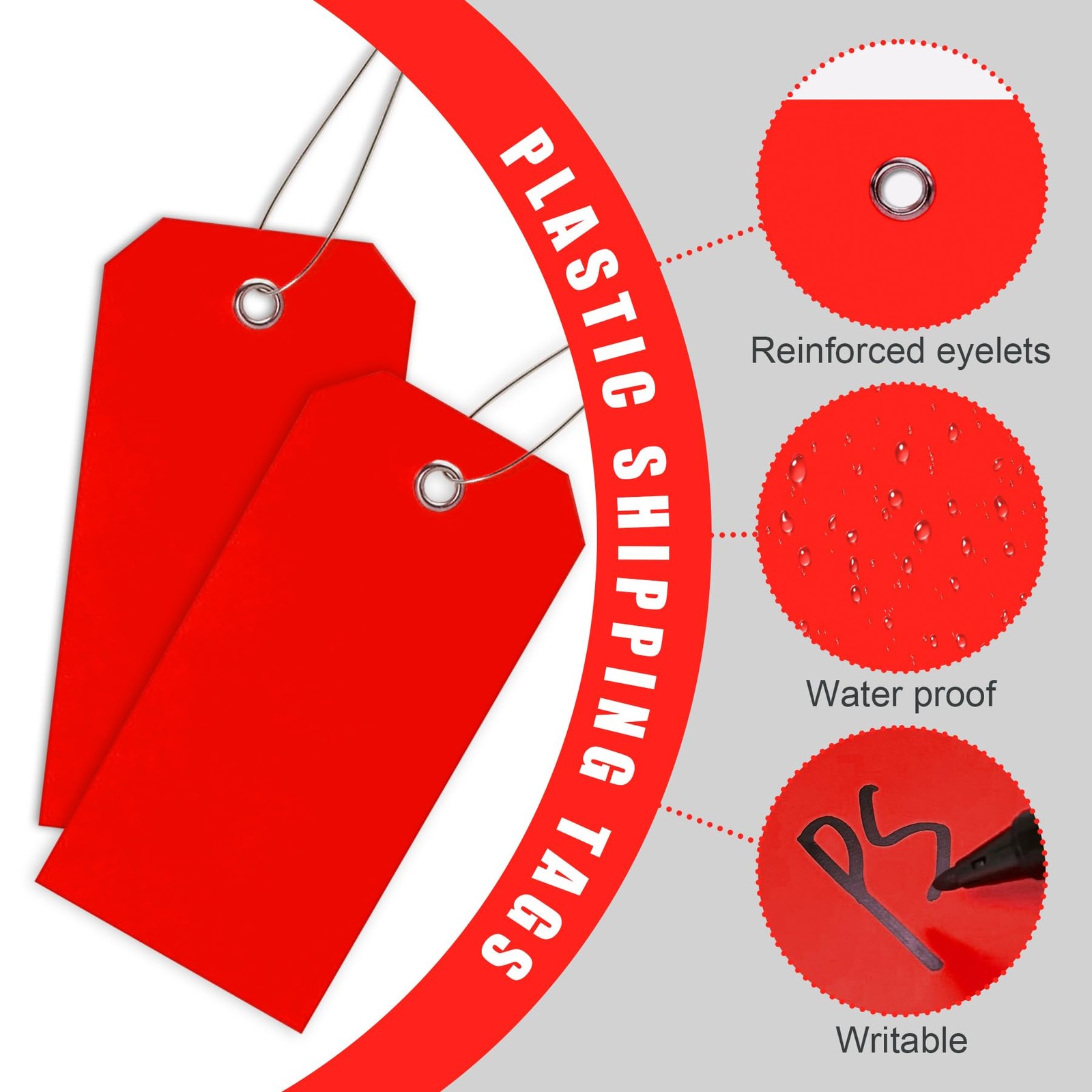 100 Pieces Plastic Shipping Tags with Reinforced Wire 2.36 x 4.7, Re’dred