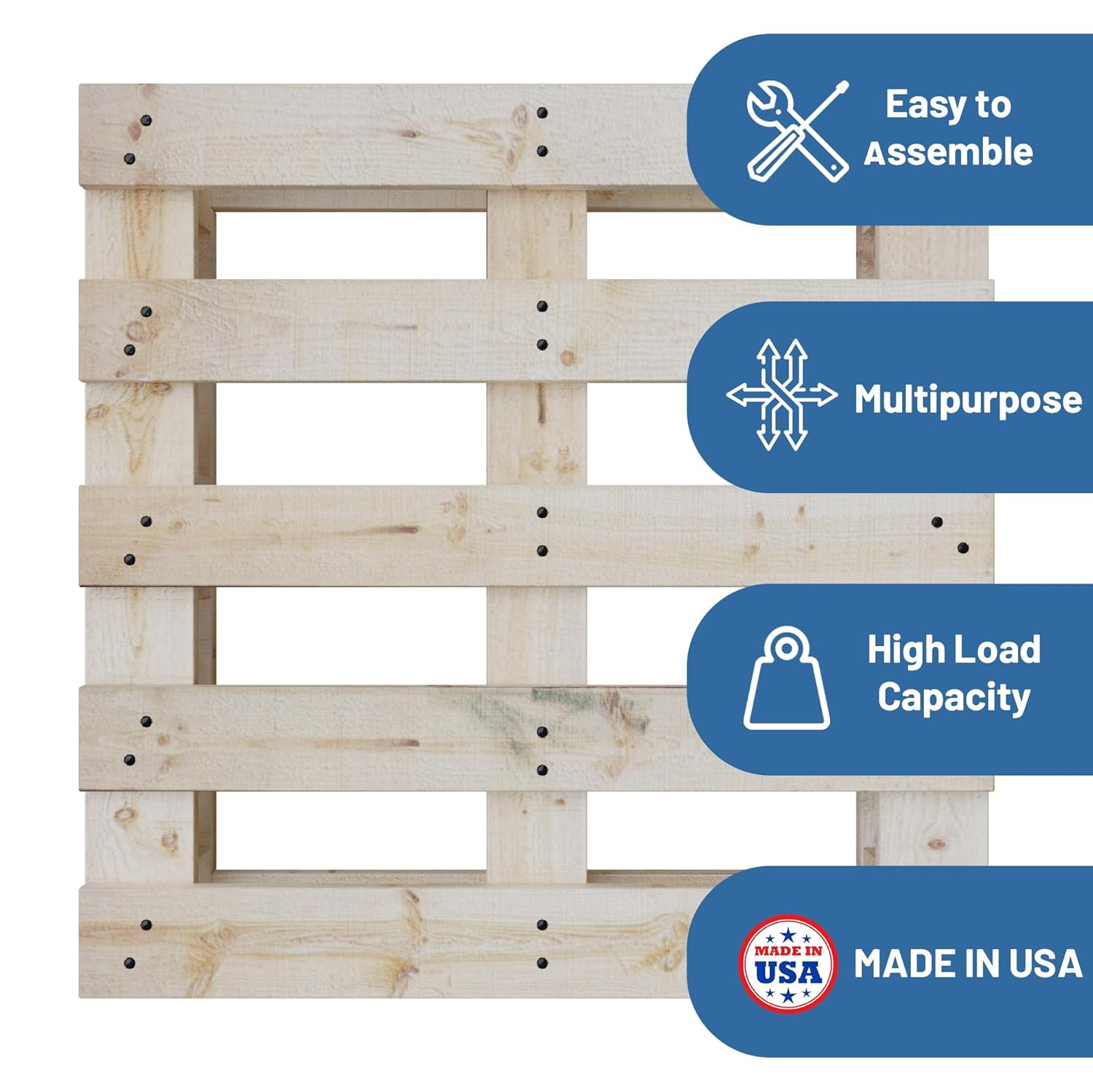Heavy-Duty 48×24 Wooden Pallet Kit, 5-Pack, Stackable & Reusable, Pinewood