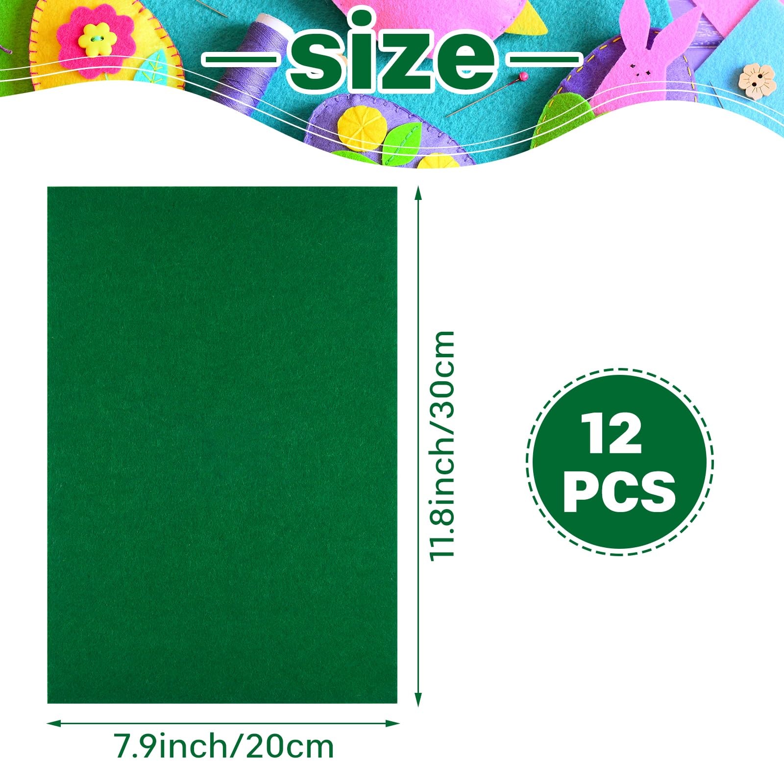Self Adhesive Felt Sheet Soft Backing Sewing Craft Art Green 7.9×11.8 12 PCS