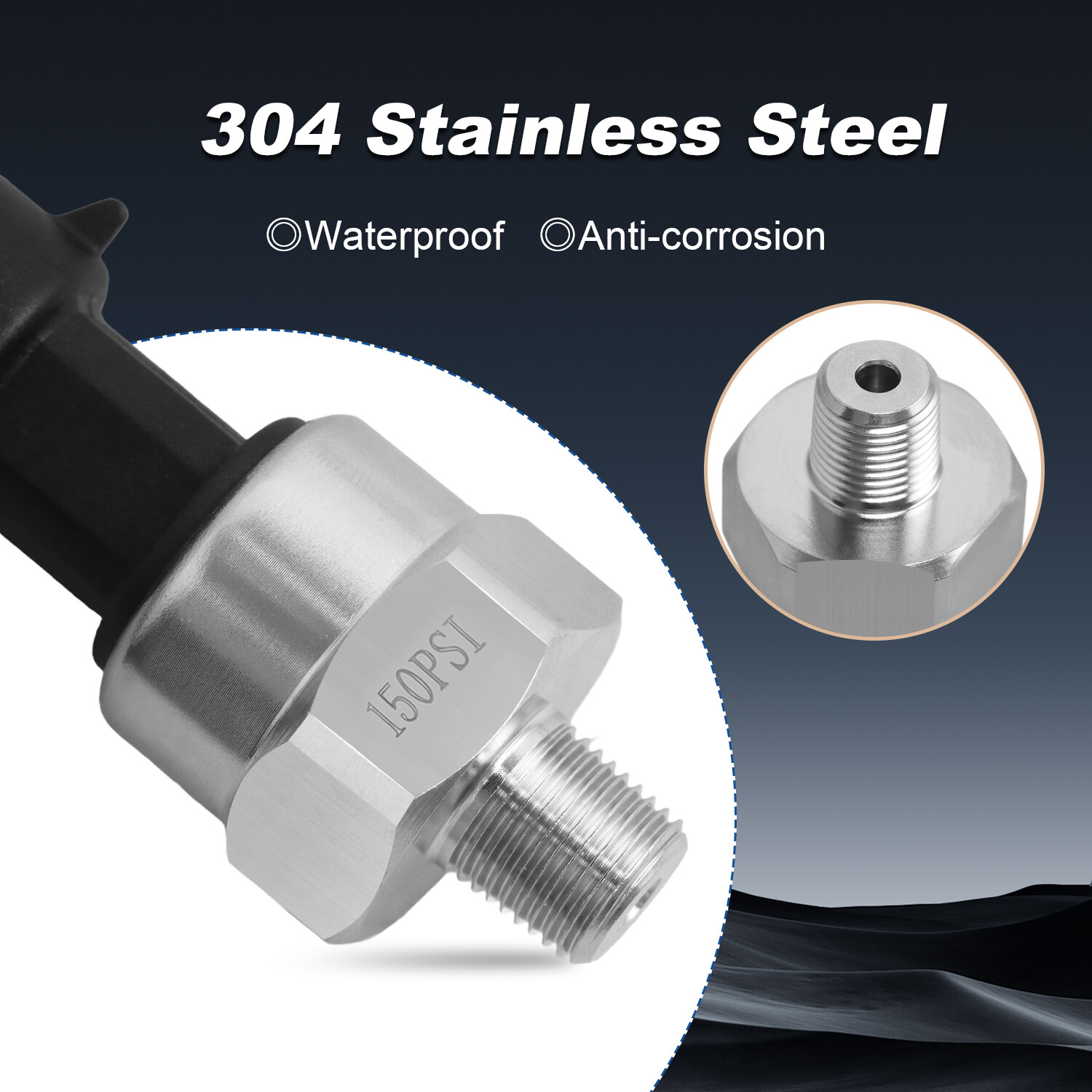 150PSI DC 5V Pressure Transducer w/ Harness for Water Oil Fuel Gas Air