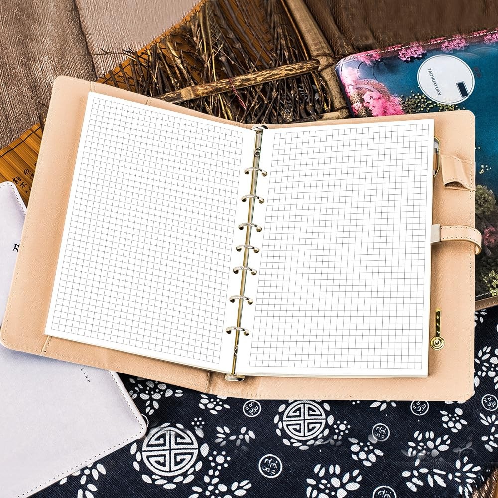 A5 Grid Refill Paper 7Hole Graph 100Sheets/200Pages 100gsm 5.8×8.3 Inch