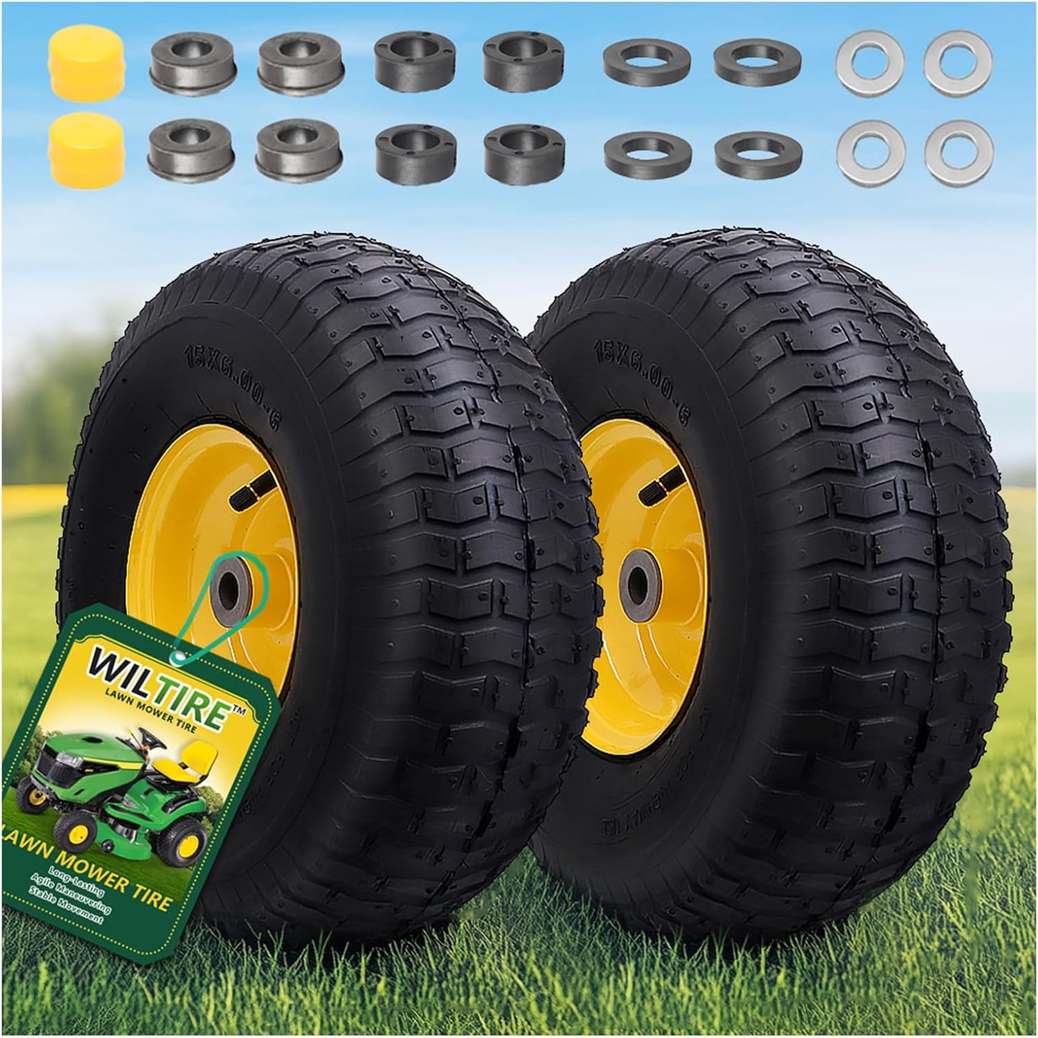 2 Pack 15×6.00-6 Lawn Mower Tire Wheel Assembly