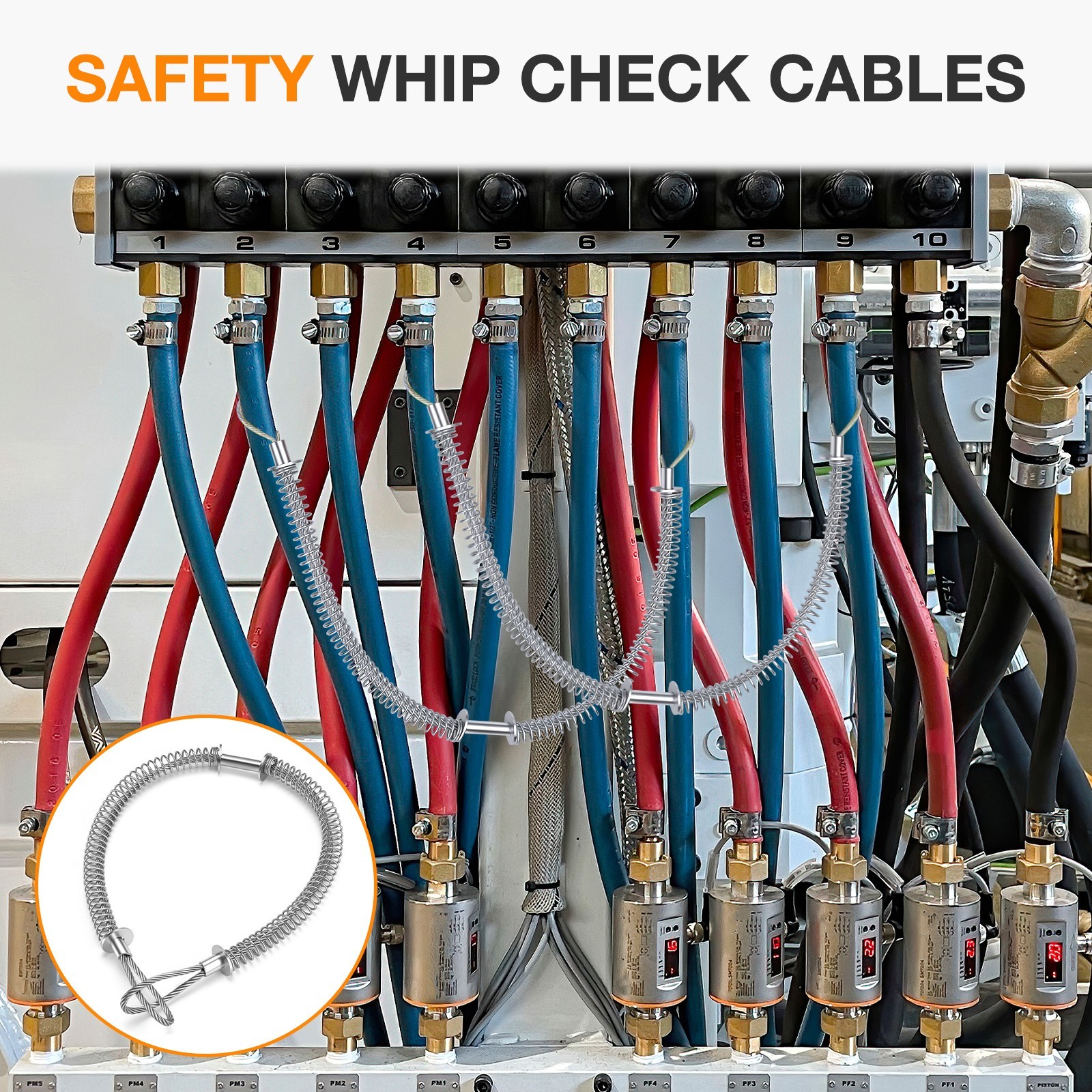 1/8″ x 20″ Hose Whip Safety Cable Heavy Duty Whip Check for Hydraulic Line Home
