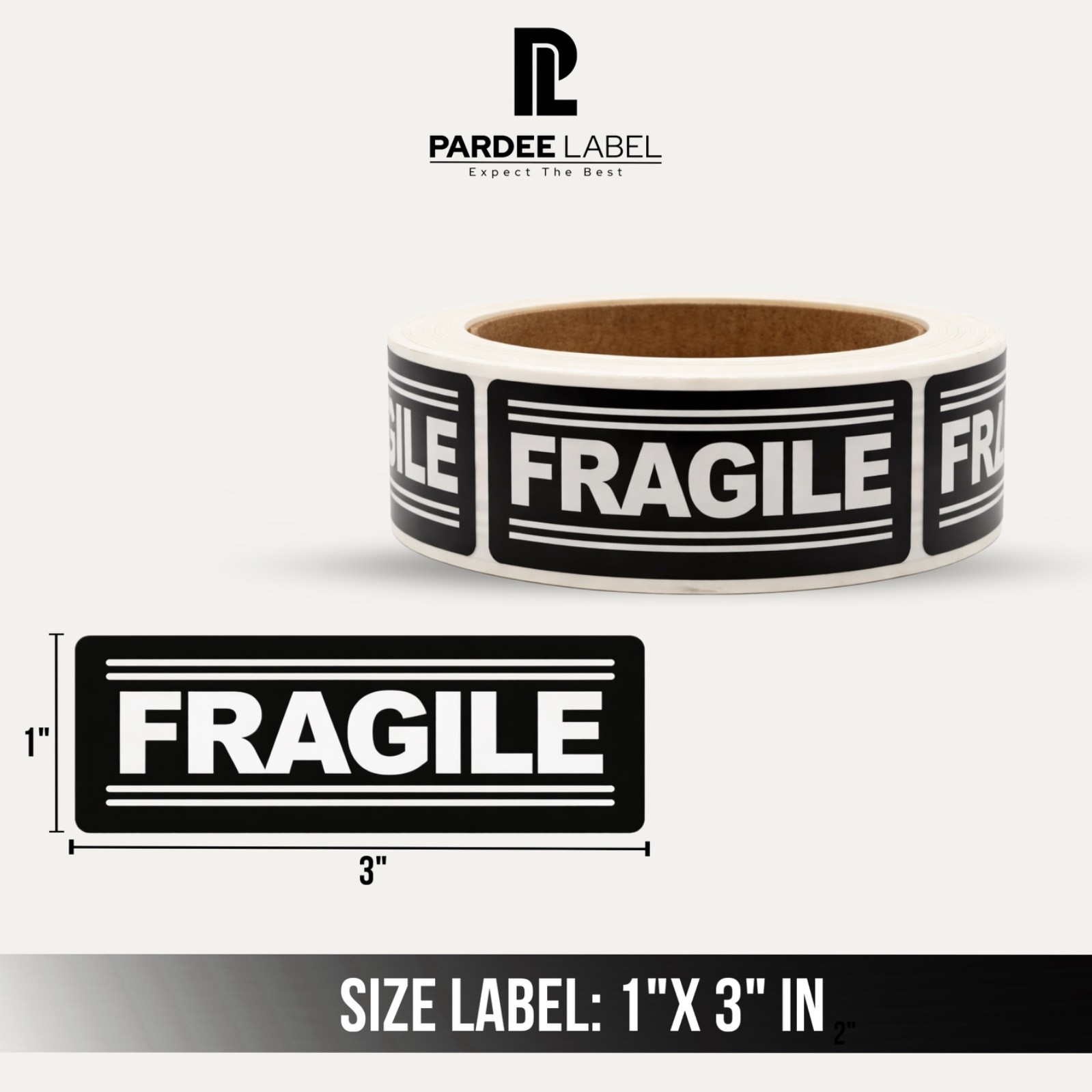 FRAGILE Warning Labels – Black Print | 1” x 3” | 250 Labels per Roll