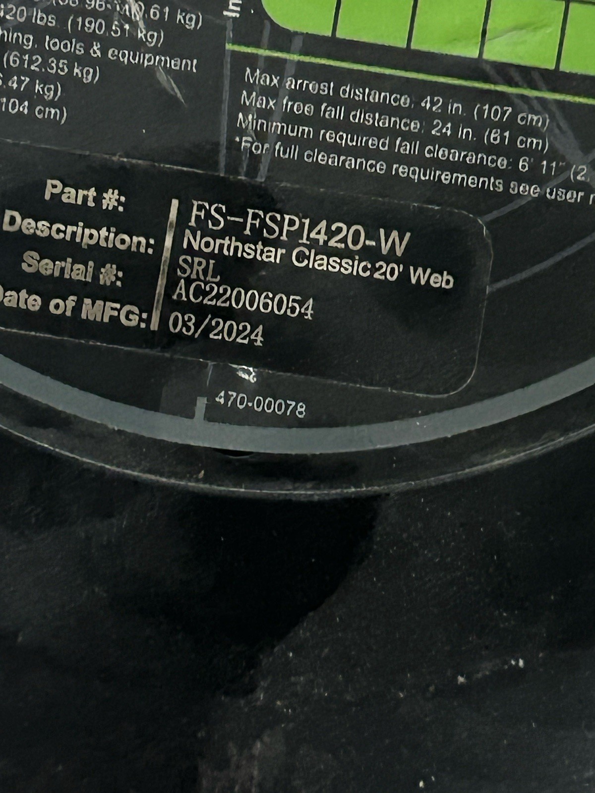 SafeWaze FS-FSP1420-W Class 1 20′ Web Retractable w/Locking Snap Hook