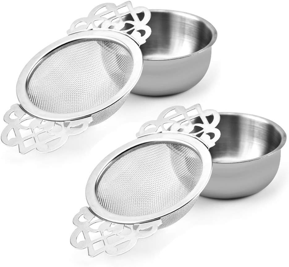 2 Pack Tea Strainer Bowl, Stainless Steel Sliver Tea Strainers for Loose Tea