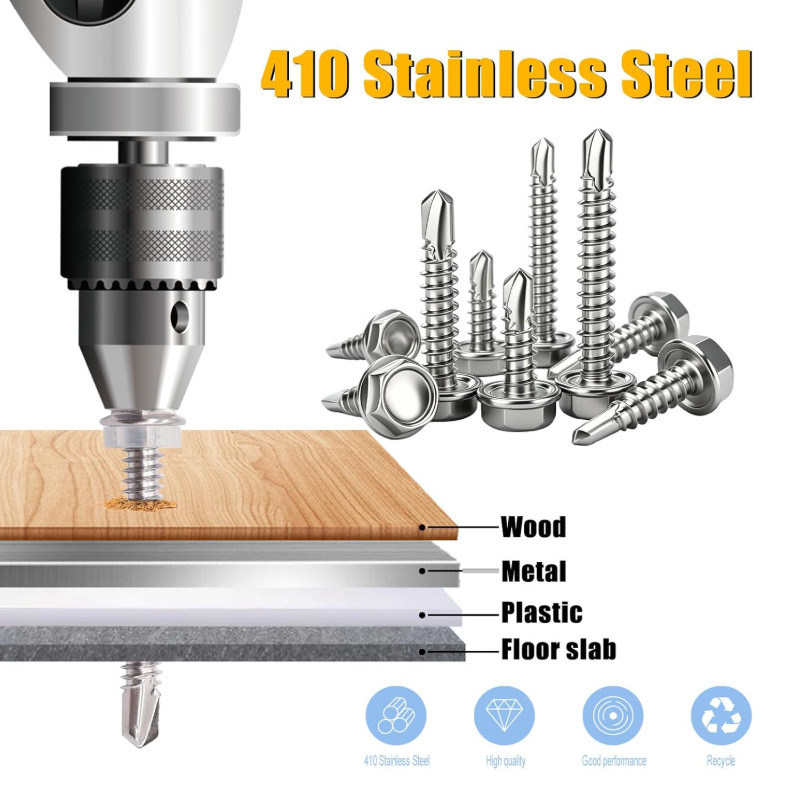 210Pcs ＃8×1″ Self Tapping Screws for Metal,410 Stainless Steel,Metal Screws Self