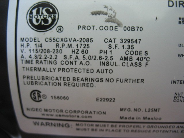 Dayton C55CXGVA-2085 Direct Drive Fan Motor 115/208-230V, 1/4 HP, 1725 RPM