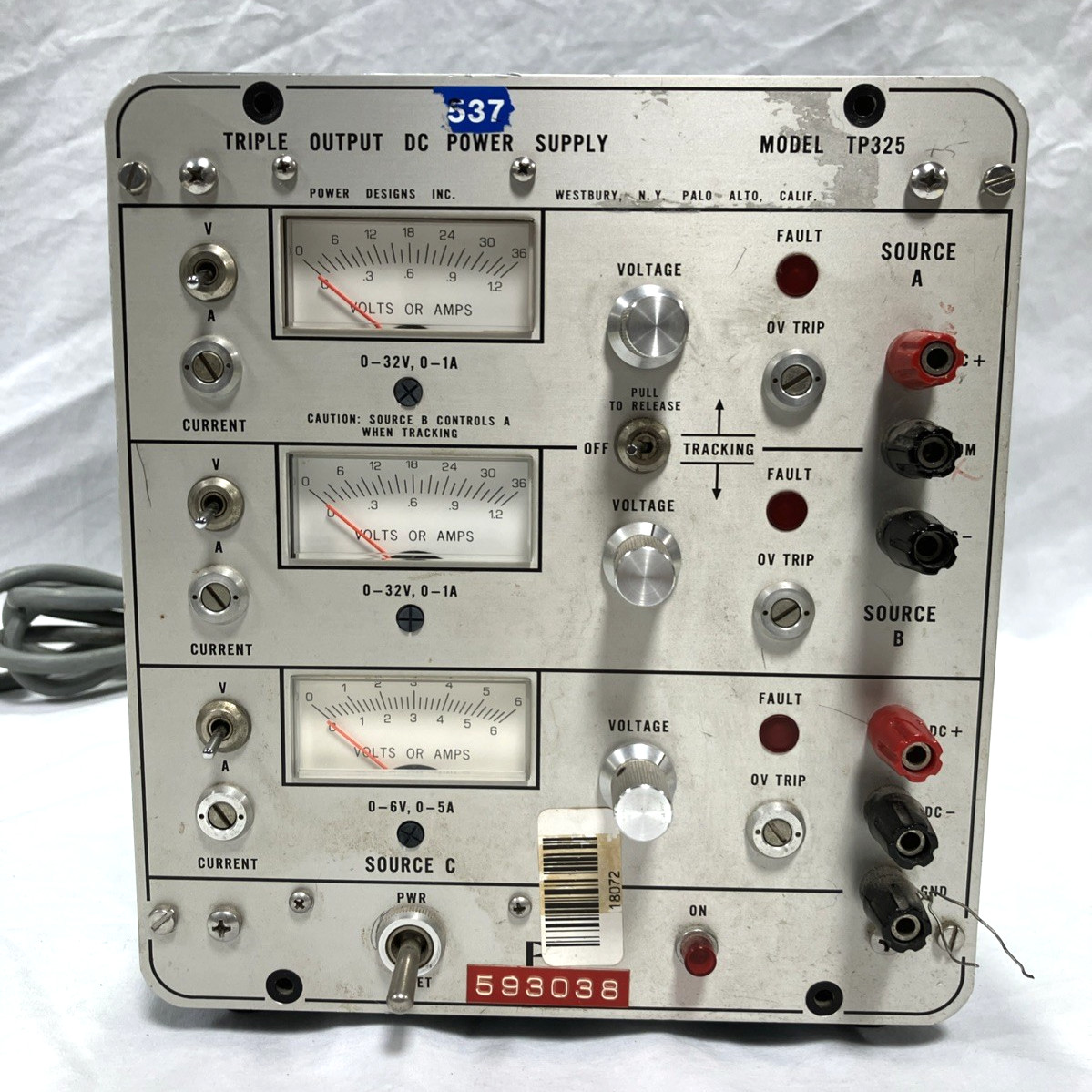 Power Designs TP325 Triple Output DC Power Supply 0-32V 1A, 0-6V 5A See VIDEO