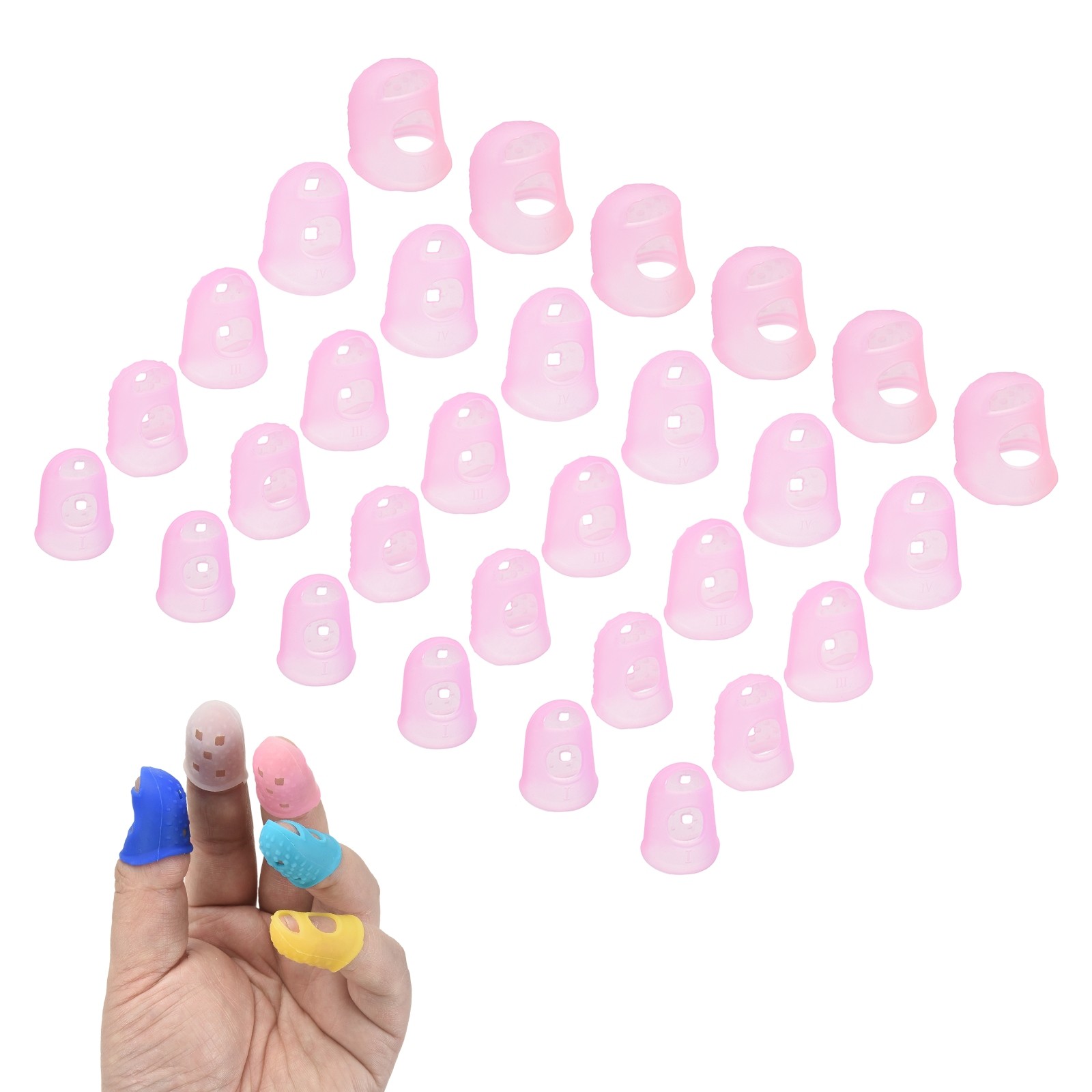 30 Pcs Silicone Finger Tips, 18/20/21.5/23/25mm Reinforced Finger, Pink