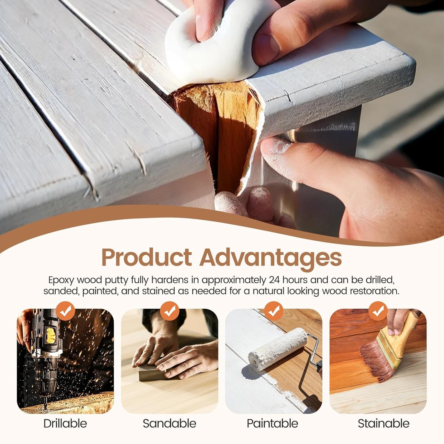 Epoxy Wood Putty, High Strength Filler Putty, Stainable 2-Part Epoxy Filler, …