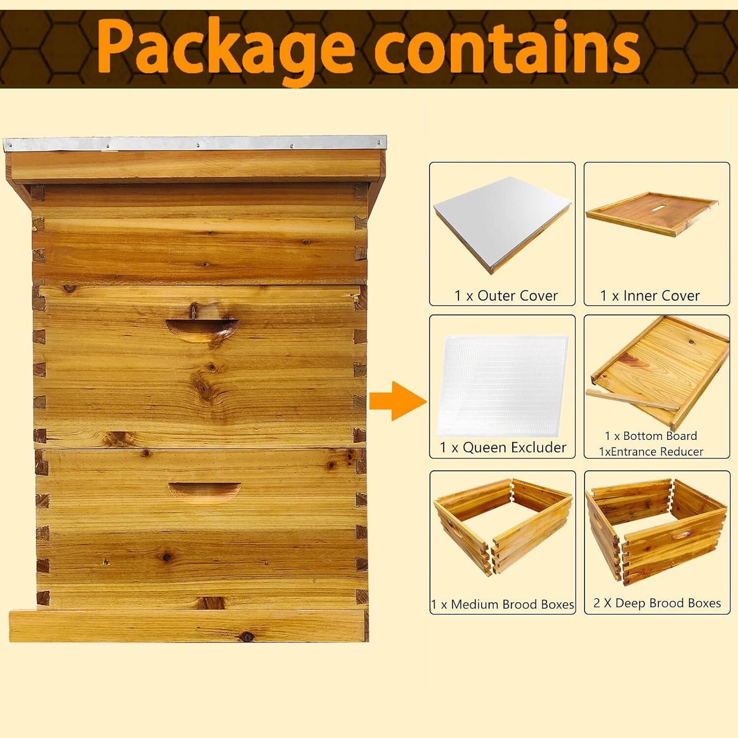 3 Layers Beehive Complete Box Kit Langstroth Beekeeping 2 Deep and 1 Medium