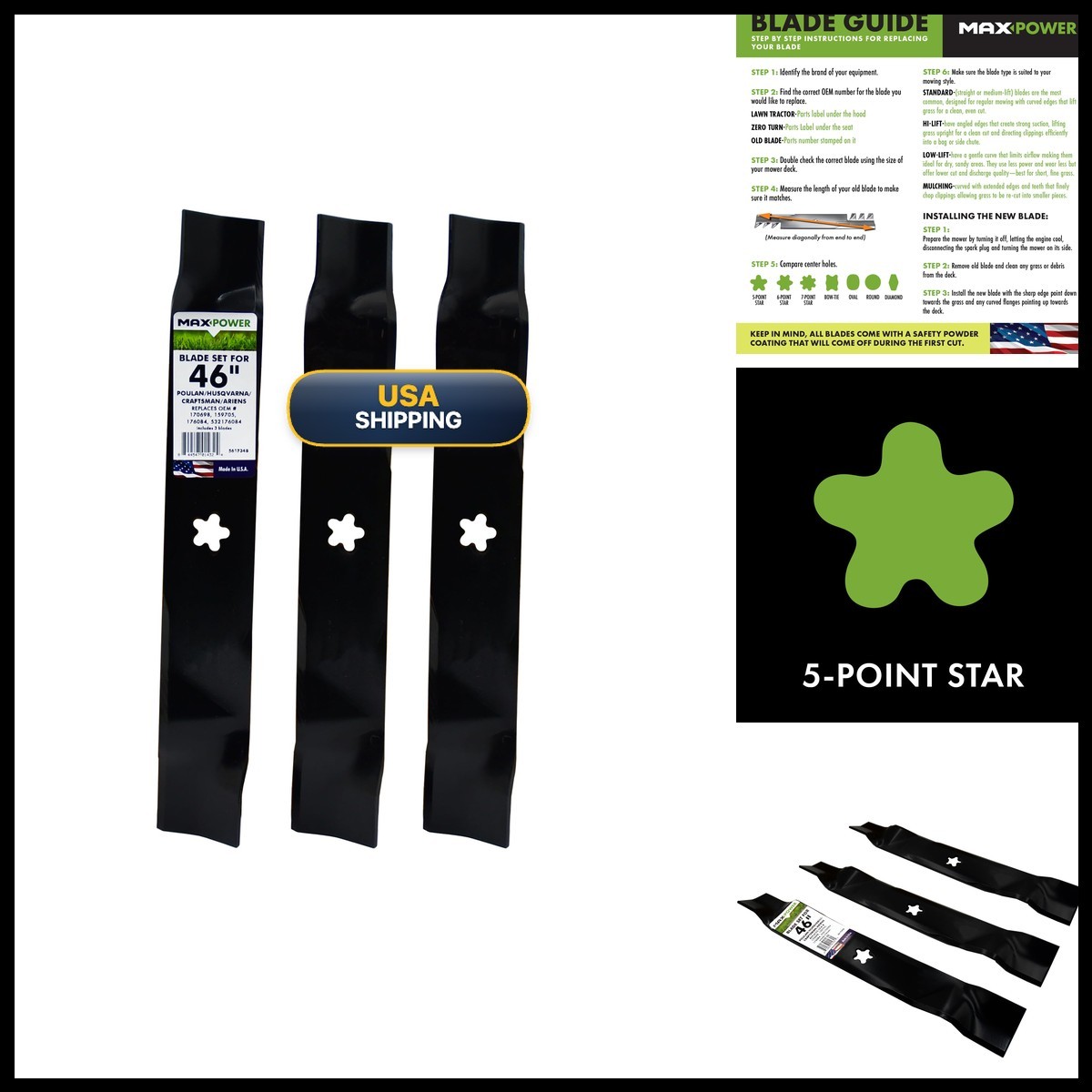 MaxPower 561734B USA MADE 3 Blade Set