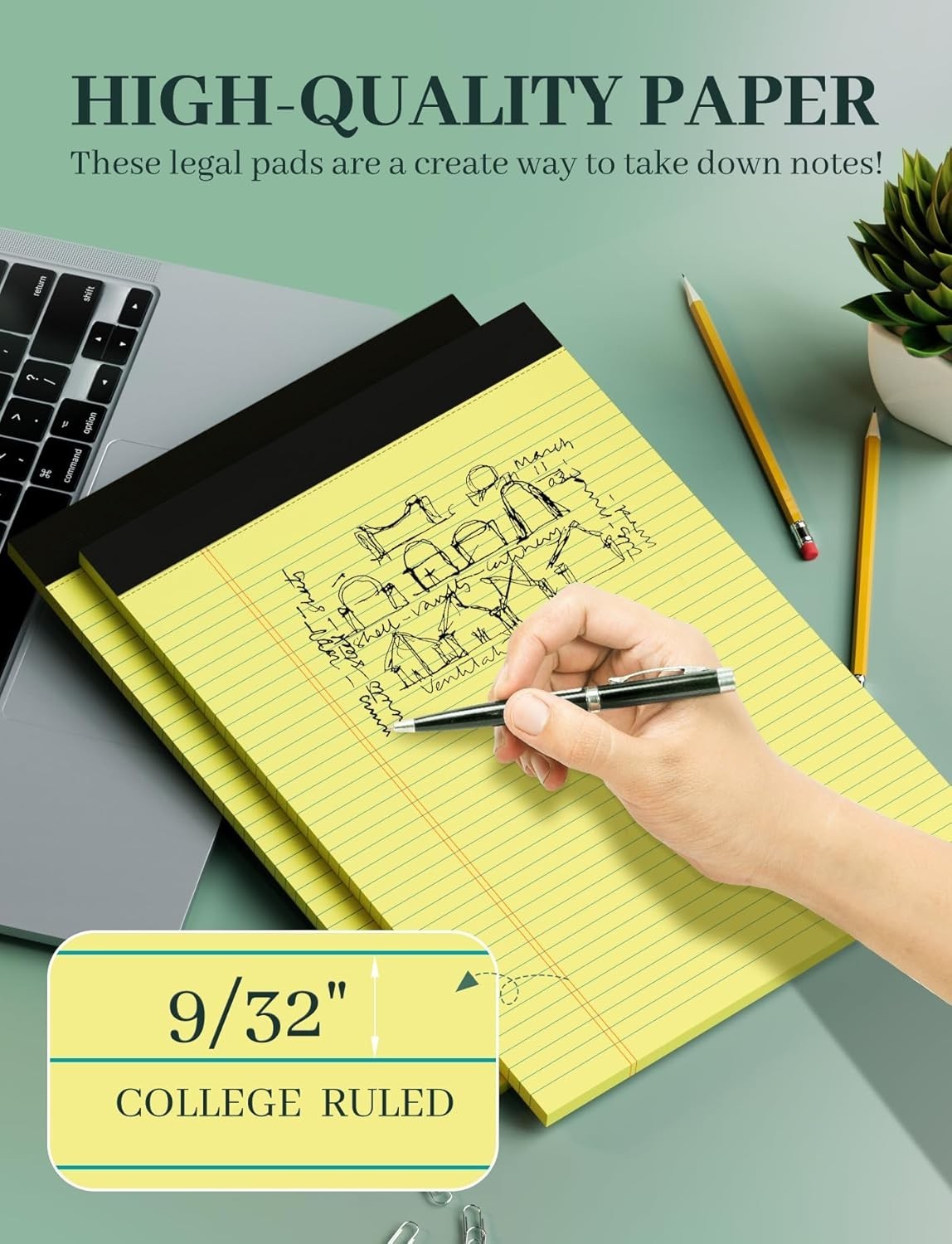 6 Pack Yellow Legal Pads 8.5 x 11 College Ruled Lined Writing Note Pads 8.5 x 11