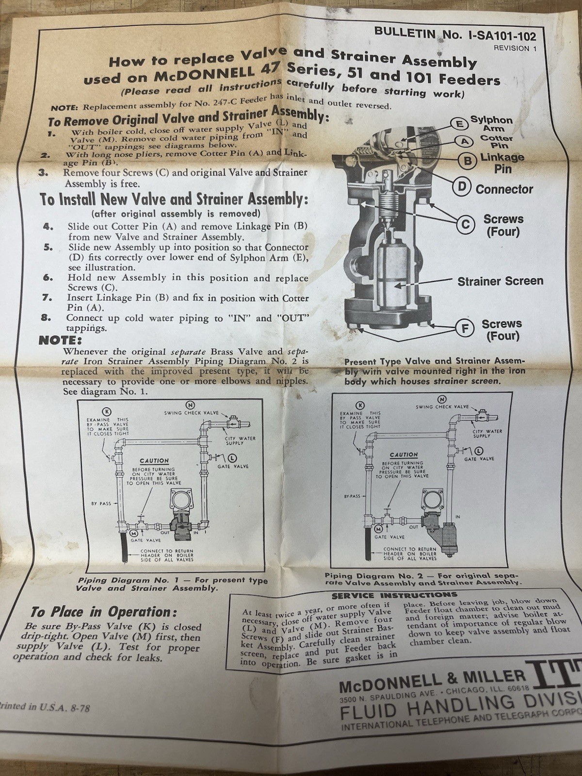 New ITT McDonnell & Miller SA47-101-102 P.A. Valve & Strainer Assembly