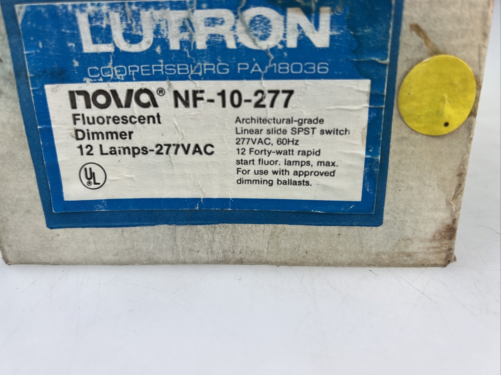 Lutron NOVA Fluorescent Slide to off Dimmer NF-10-277 White 2.2A, 277V, 60Hz