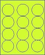 2 1/2″ Round Fluorescent Chartreuse Labels, 12-UP (8.5″ x 11″) – Bx / 100 Sheets