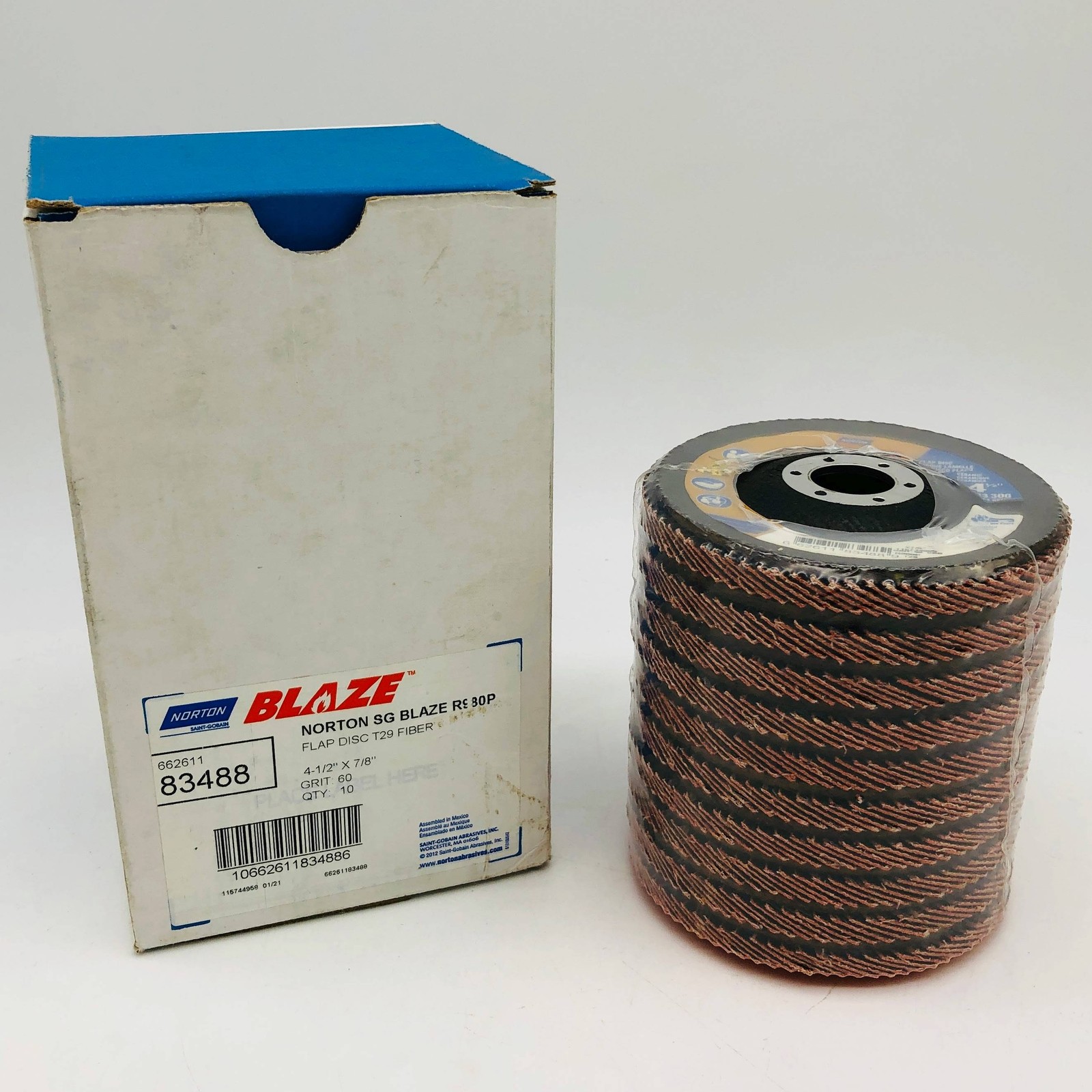 Norton 83488 Flap Disc Resin Fiber 4-1/2×7/8 Type 29 Blaze R980P 60 Grit 10/Box