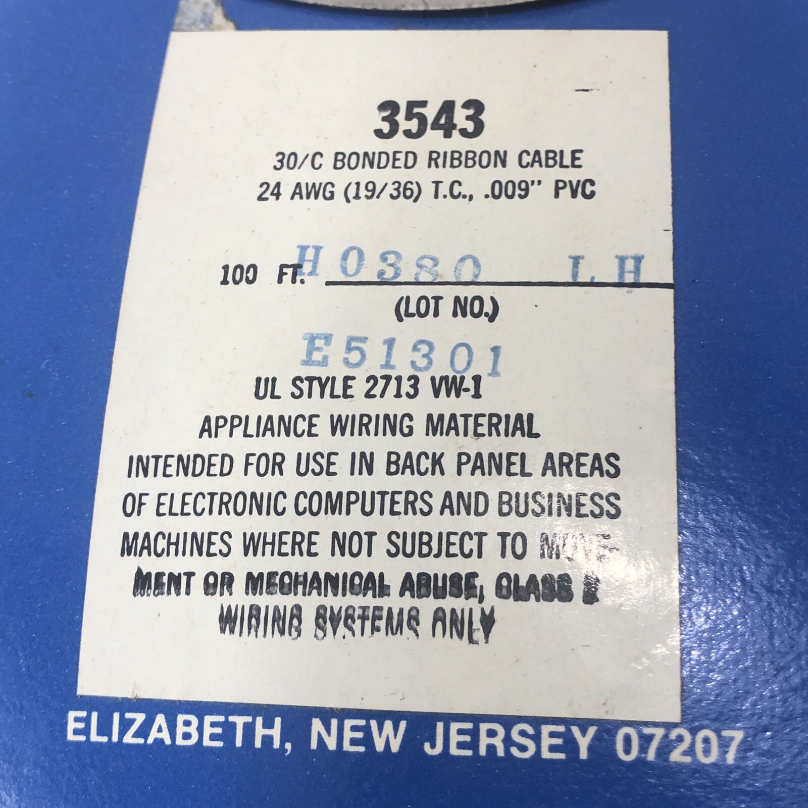 Alpha Flat Bonded Cable Ribbon 3543 30 Conductor 24AWG (19/36) 100ft 30.5M